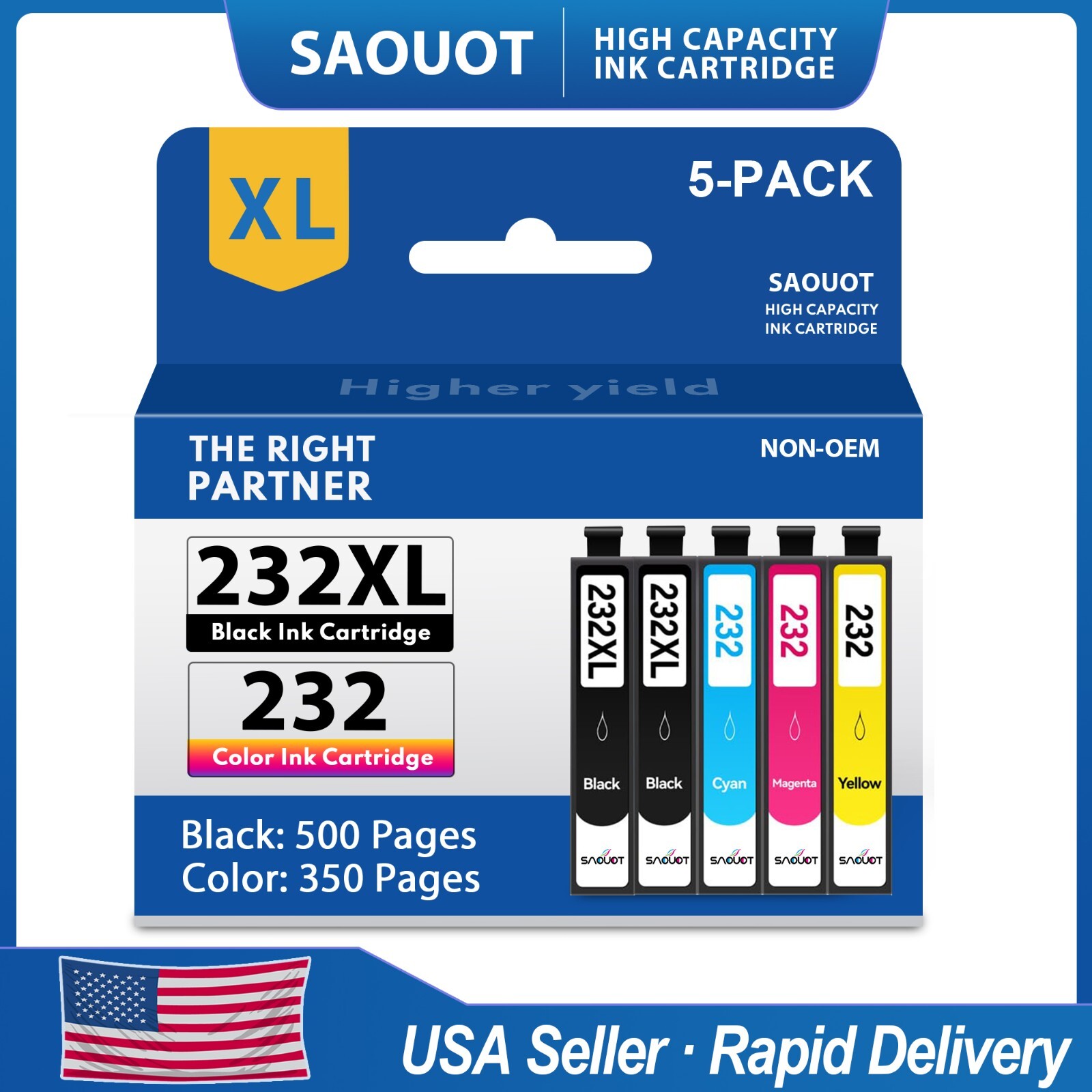 5PK 232 232XL Ink Cartridge for Epson WorkForce WF-2930 WF-2950, XP-4200 XP-4205