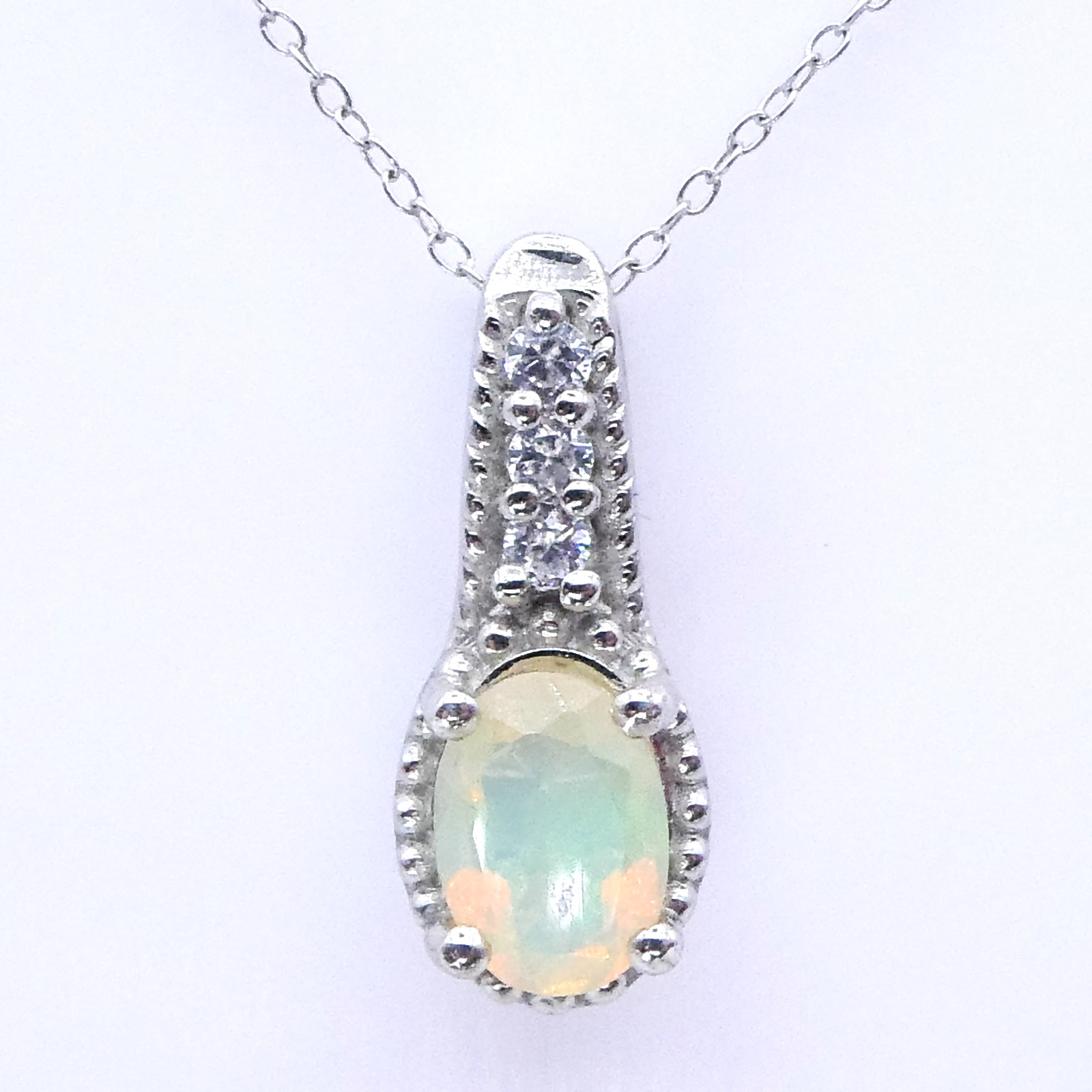 Djoy Platinum Sterling Silver Opal Halo Zircon 1.6 ctw Ethiopian 18\
