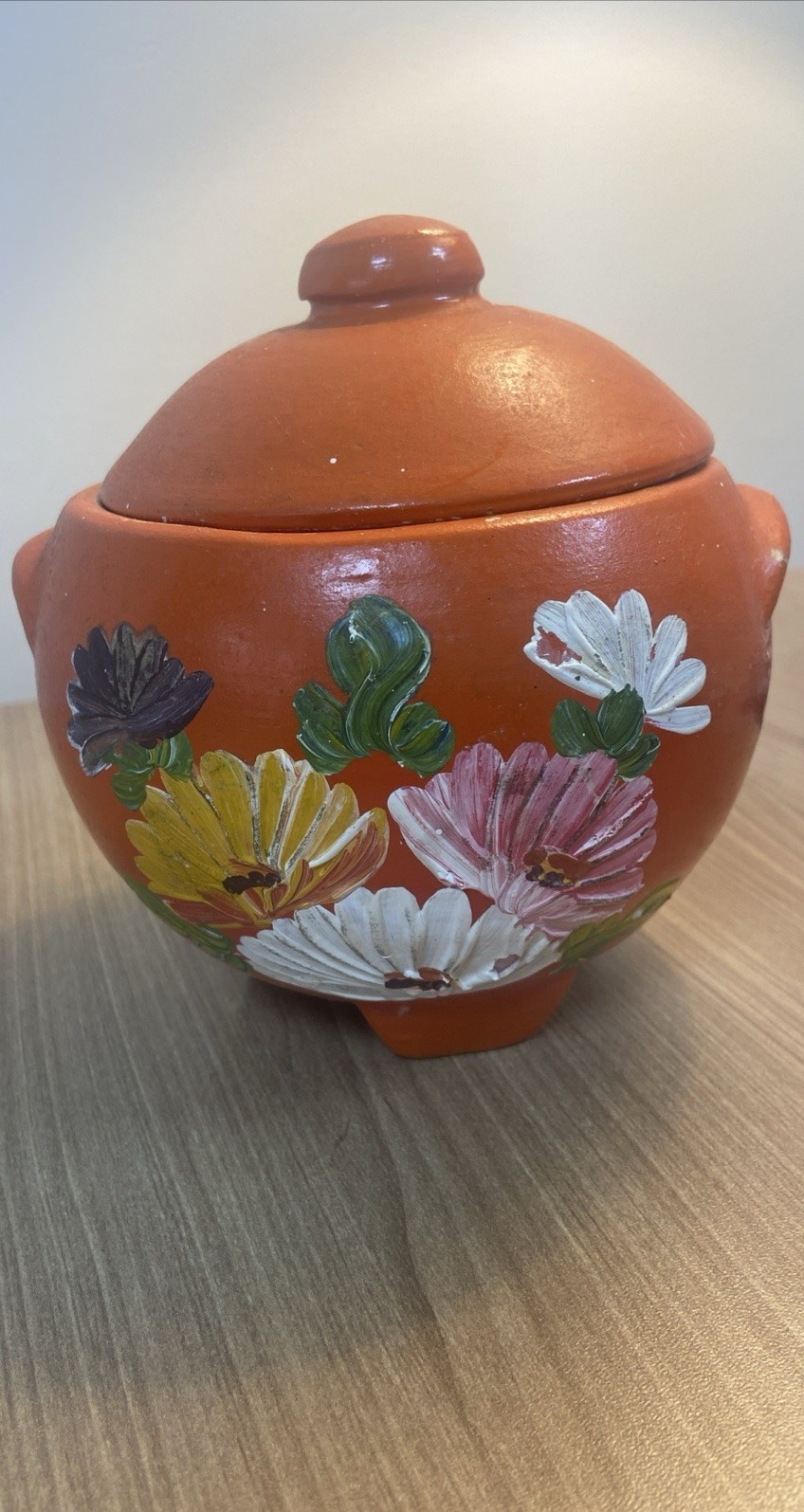 Vintage Ransburg Pottery Footed Lidded Small Grease Cookie Jar Handpainted VTG Vintage Ransburg Pottery Footed Lidded Small Grease Cookie Jar Handpainted VTG