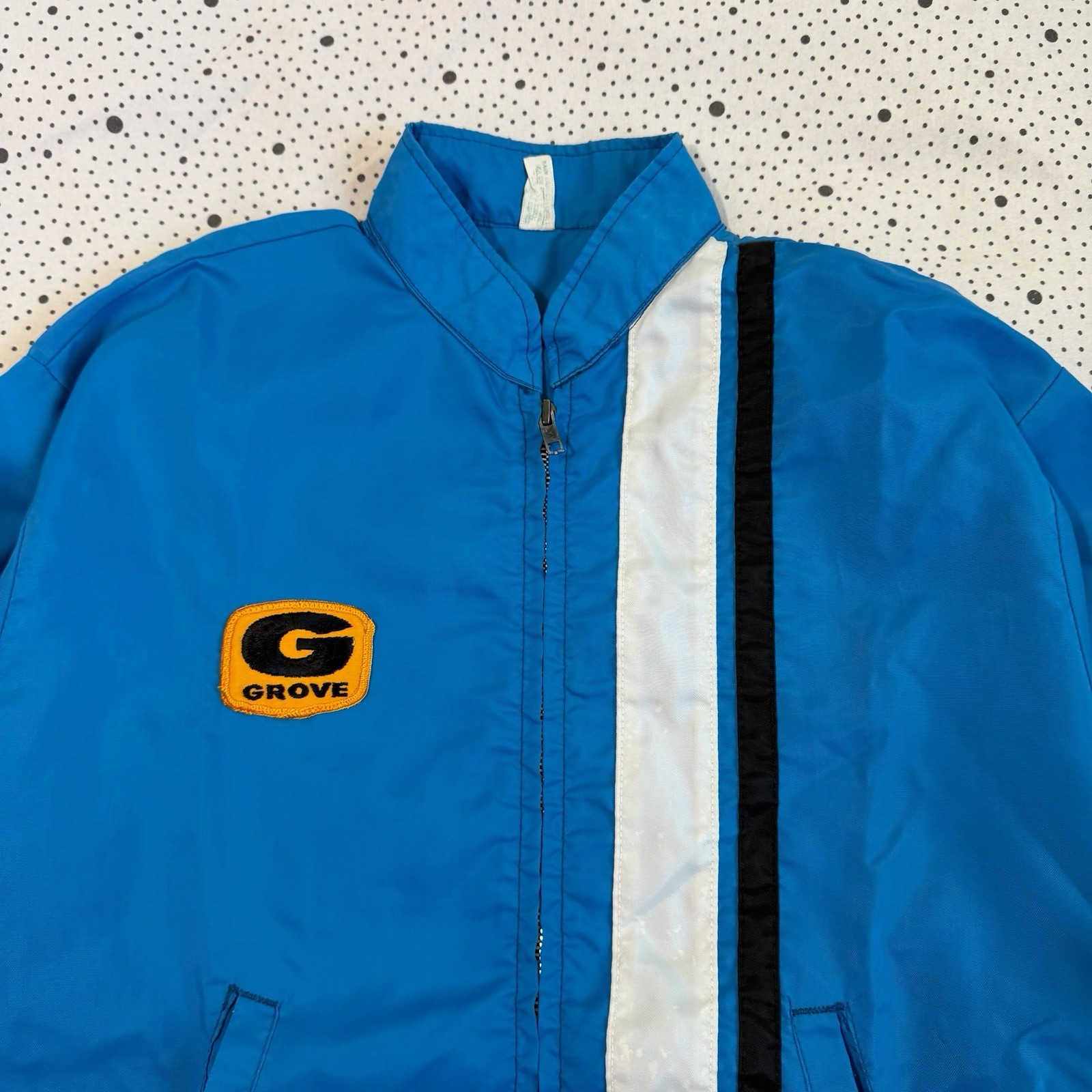 Vintage 1970s Grove Racing Jacket Men’s Large Blue Stripe Full Zip YKK