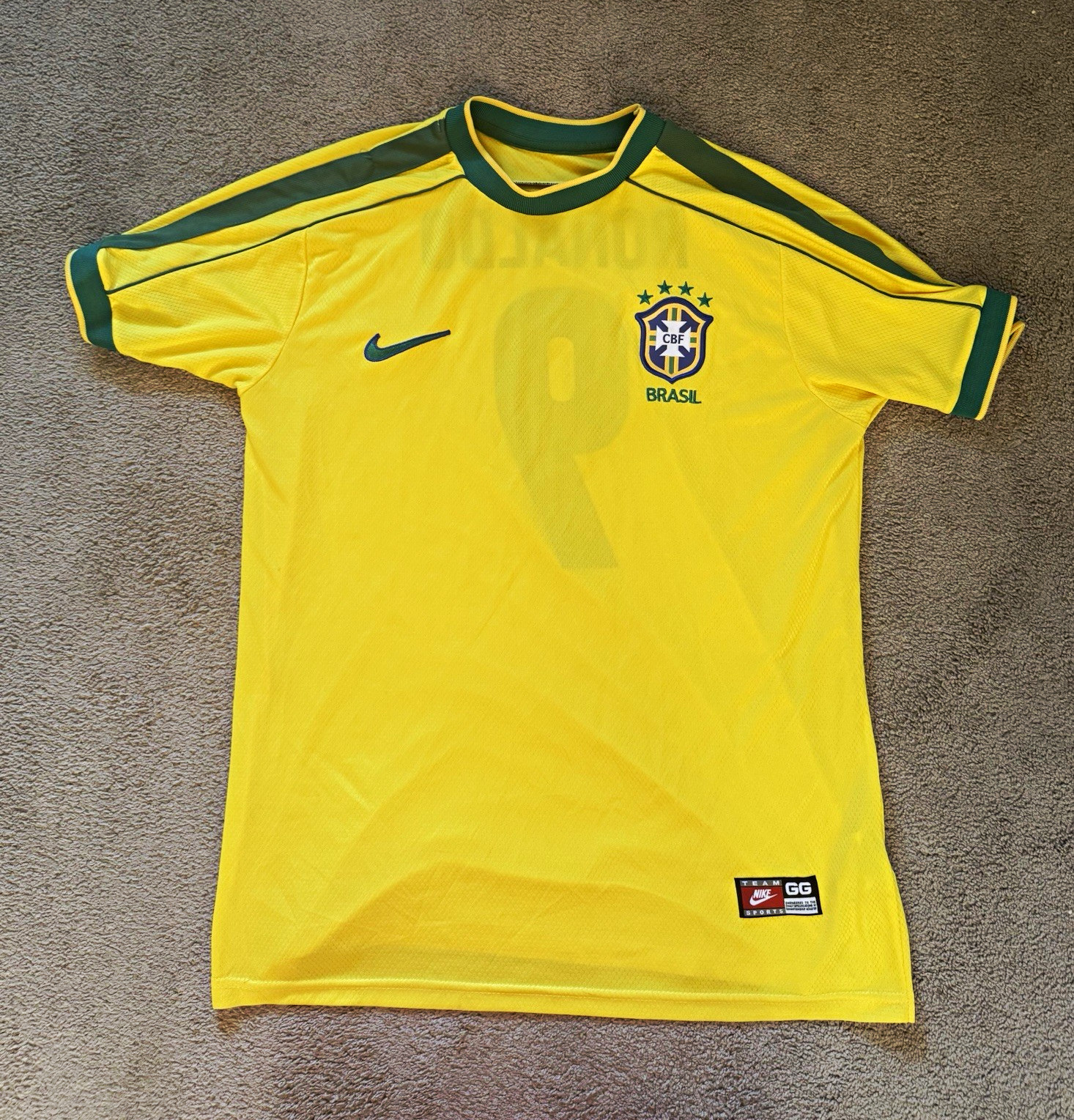 Vintage Nike Brazil Ronaldo 9 Soccer Jersey Mens XL Slim Fit 1998 World Cup⁠