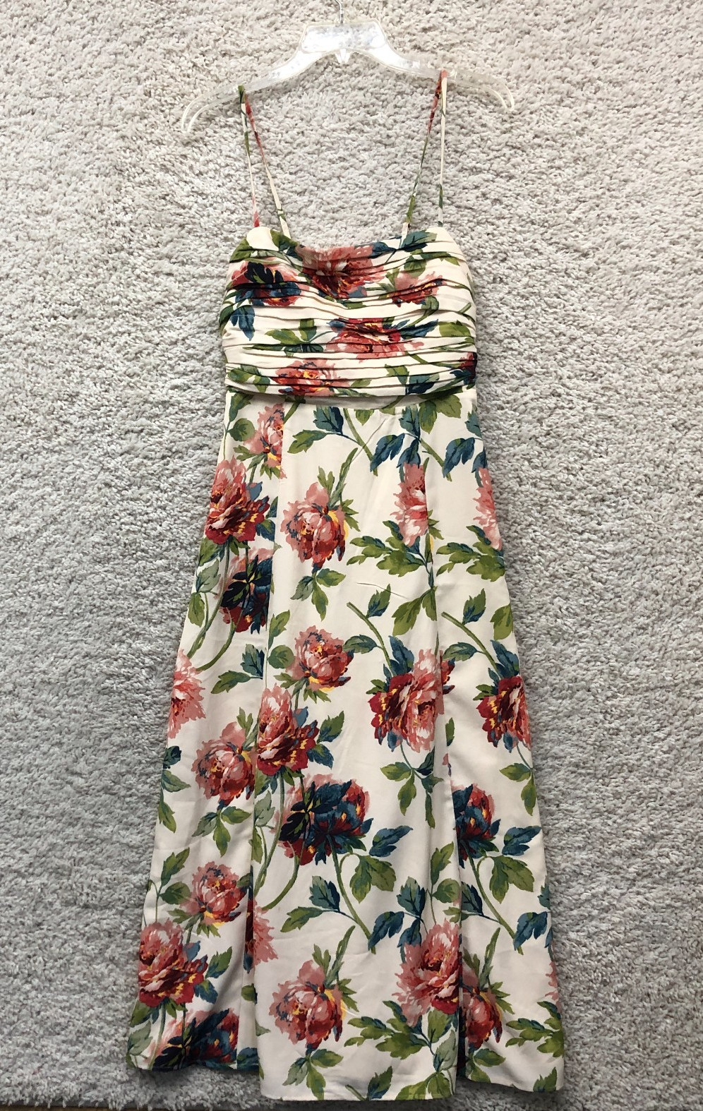 Abercrombie Fitch Midi Dress Small Beige Emerson Floral Pleated Smocked Womens S