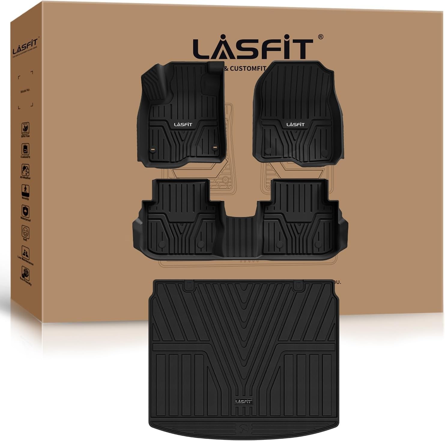 LASFIT Floor Mats Cargo Liner for Honda CR-V 2023-2026, Full Set, Custom, TPE LASFIT Floor Mats Cargo Liner for Honda CR-V 2023-2026, Full Set, Custom, TPE