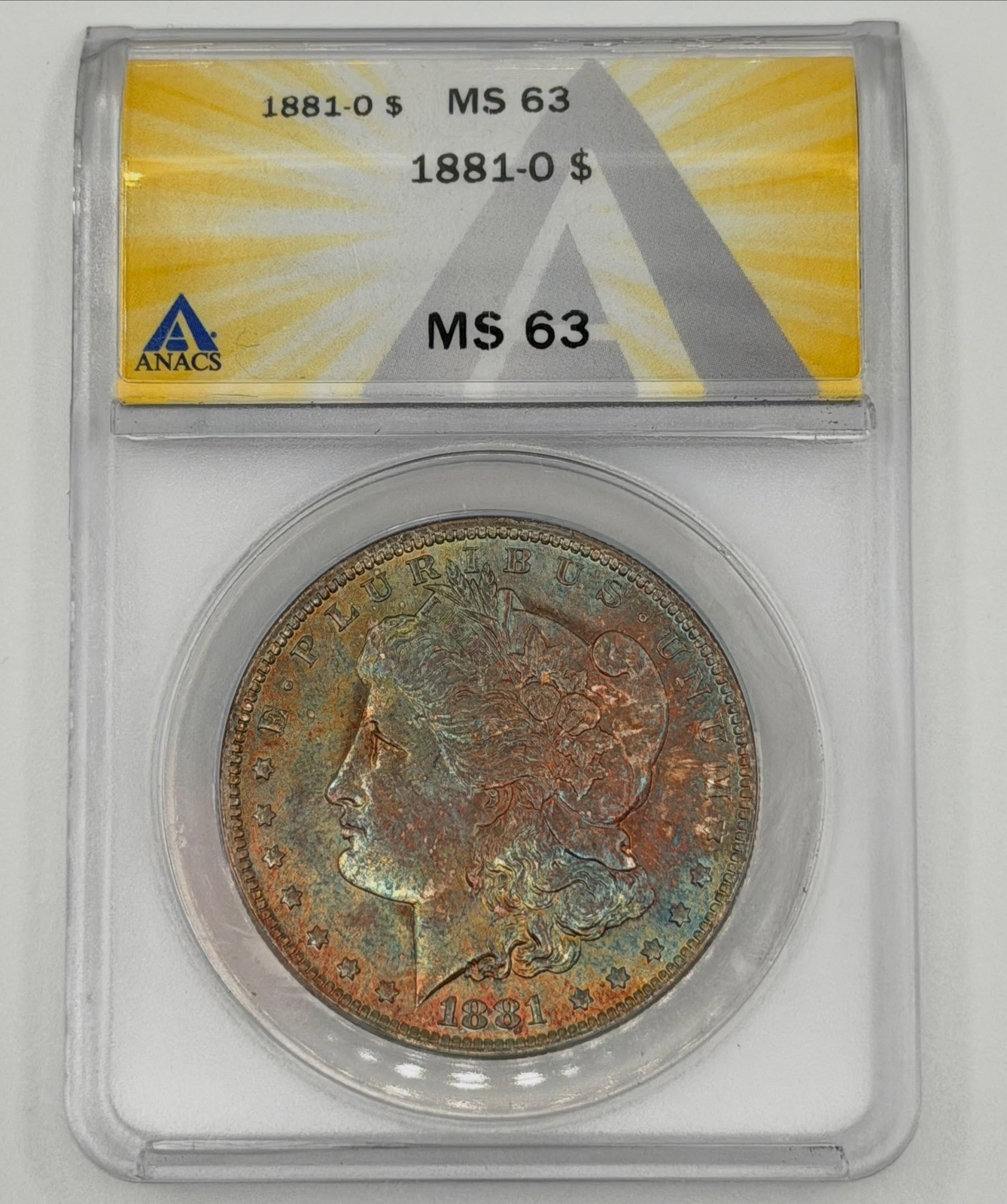 1881 O Morgan Silver Dollar ANACS MS63 DOUBLE SIDED RAINBOW 🌈 TONED SEE VIDEO 1881 O Morgan Silver Dollar ANACS MS63 DOUBLE SIDED RAINBOW 🌈 TONED SEE VIDEO