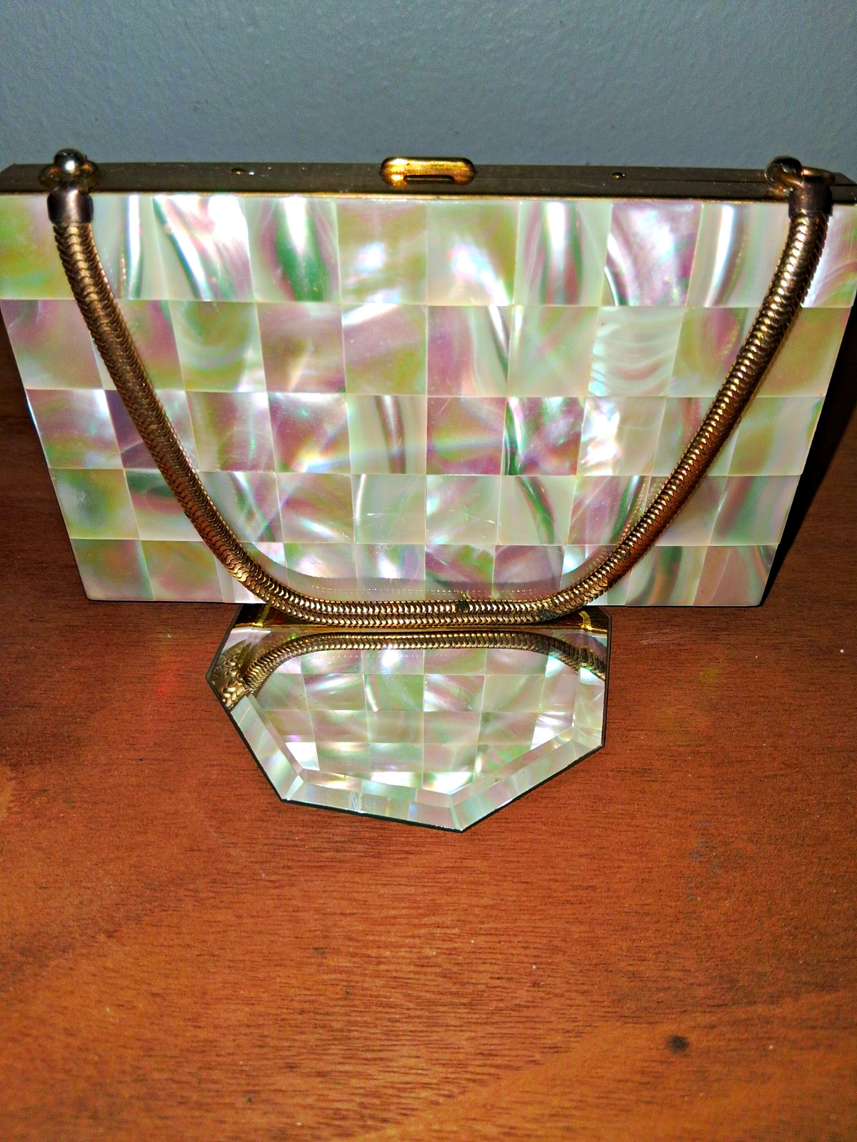 Antique 1950's Marhil Mother Of Pearl Carry All Minaudier