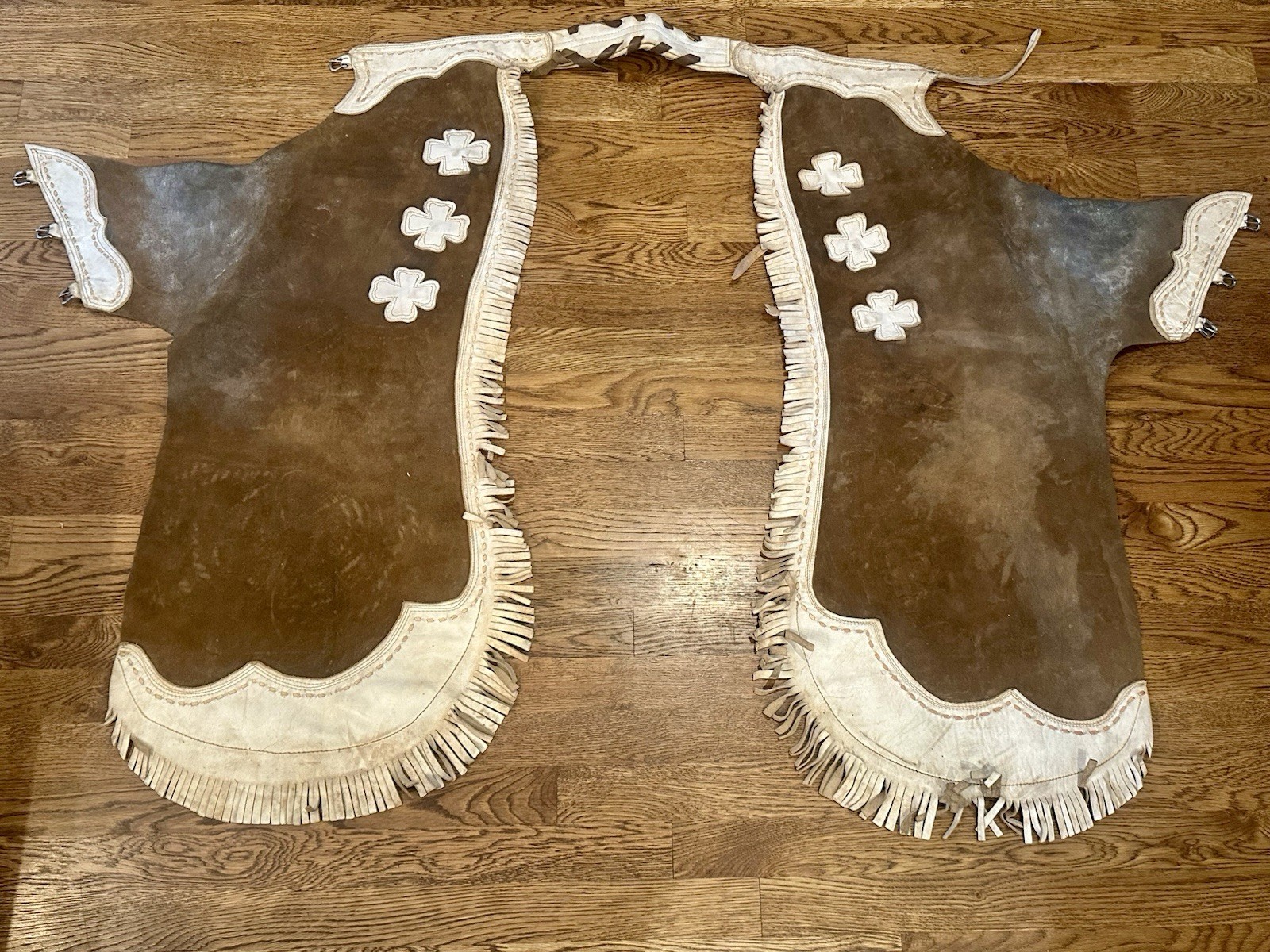 Vintage 1970s Bull Riding Rodeo Leather Chaps Fringed Cowboy Western Texas