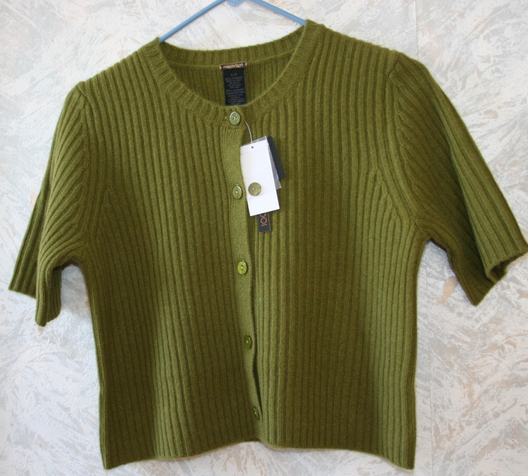 MAGASCHONI 100% Cashmere Rib Knit Cardigan Sweater Small Pear Short sleeves NWT MAGASCHONI 100% Cashmere Rib Knit Cardigan Sweater Small Pear Short sleeves NWT