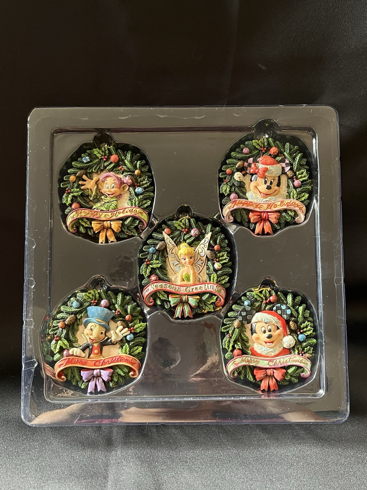 JIM SHORE ARTIST DISNEY SCULPT TINK JIMINY DOPEY MICKEY WREATH ORNAMENT BOX SET