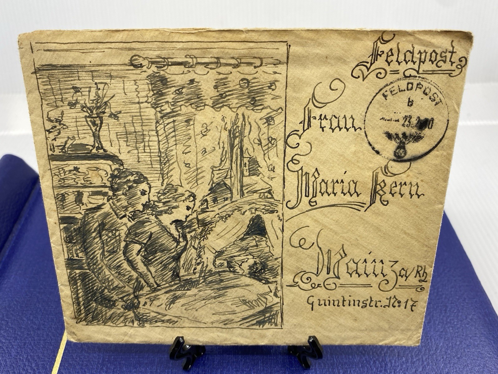 WW2 German Hand-Drawn Illustrated Feldpost Cover 1940 Mainz Artillerie Abt 751.