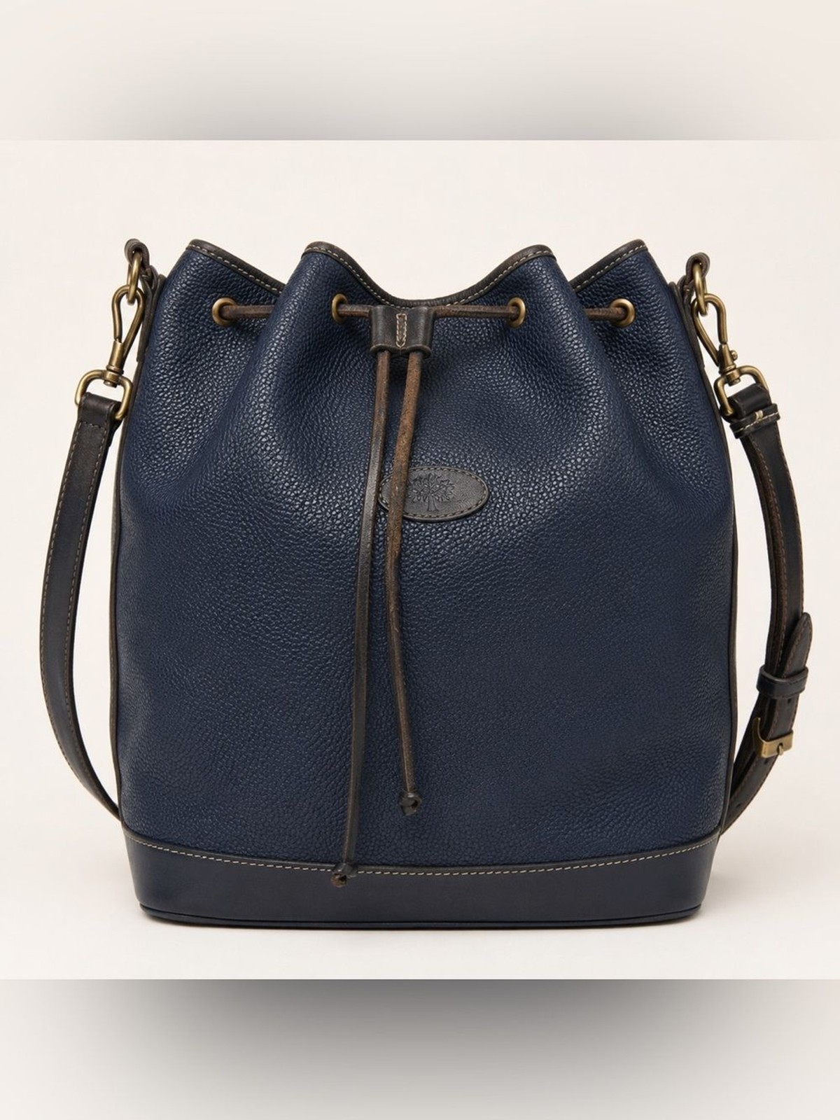 Mulberry Company Navy Blue Pebbled Leather Bucket Bag Medium Sized