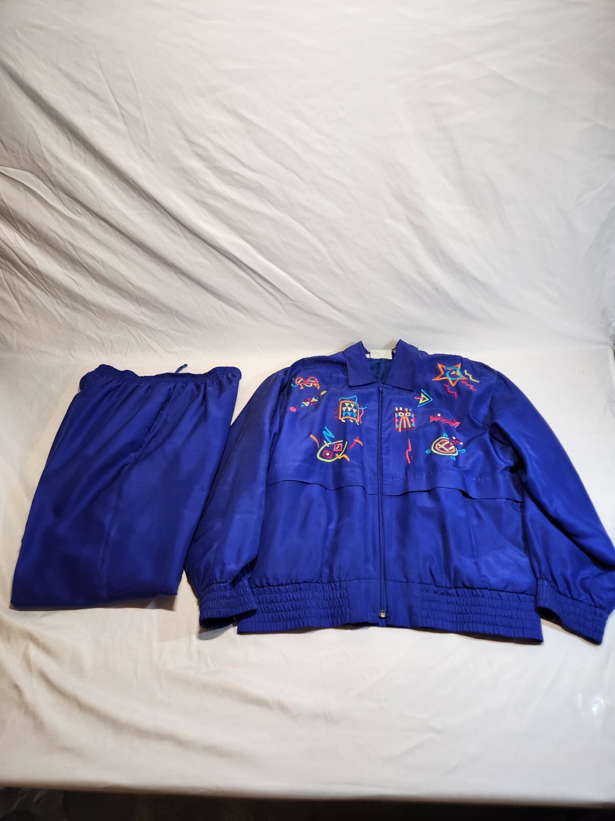 Strictly Silk Saint Germain Vintage 90s Silk Tracksuit Blue Embroidered Set M