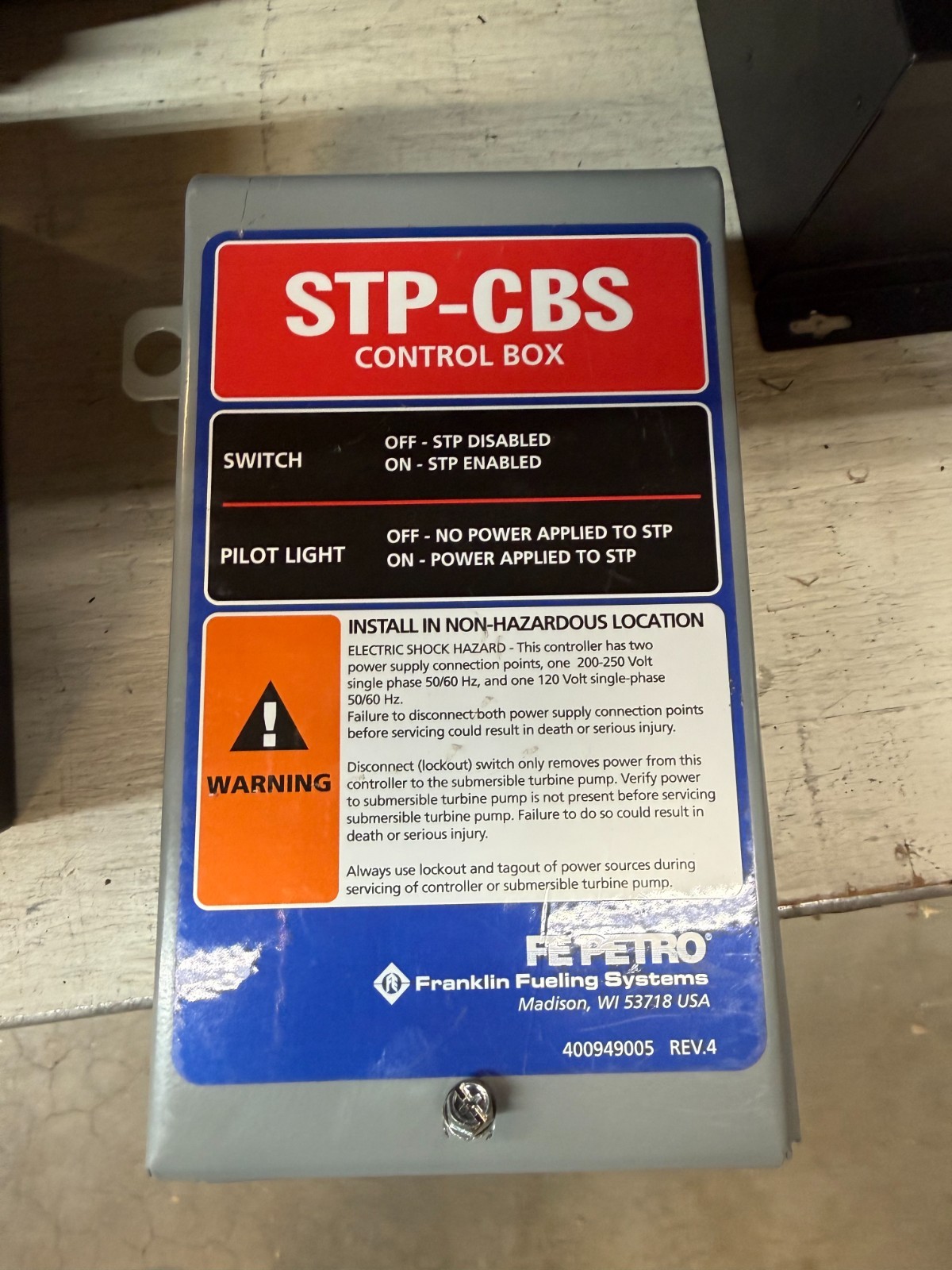 Franklin Fueling/FE Petro 400818921 STP-CBS 2HP/120V Single Phase Control Box