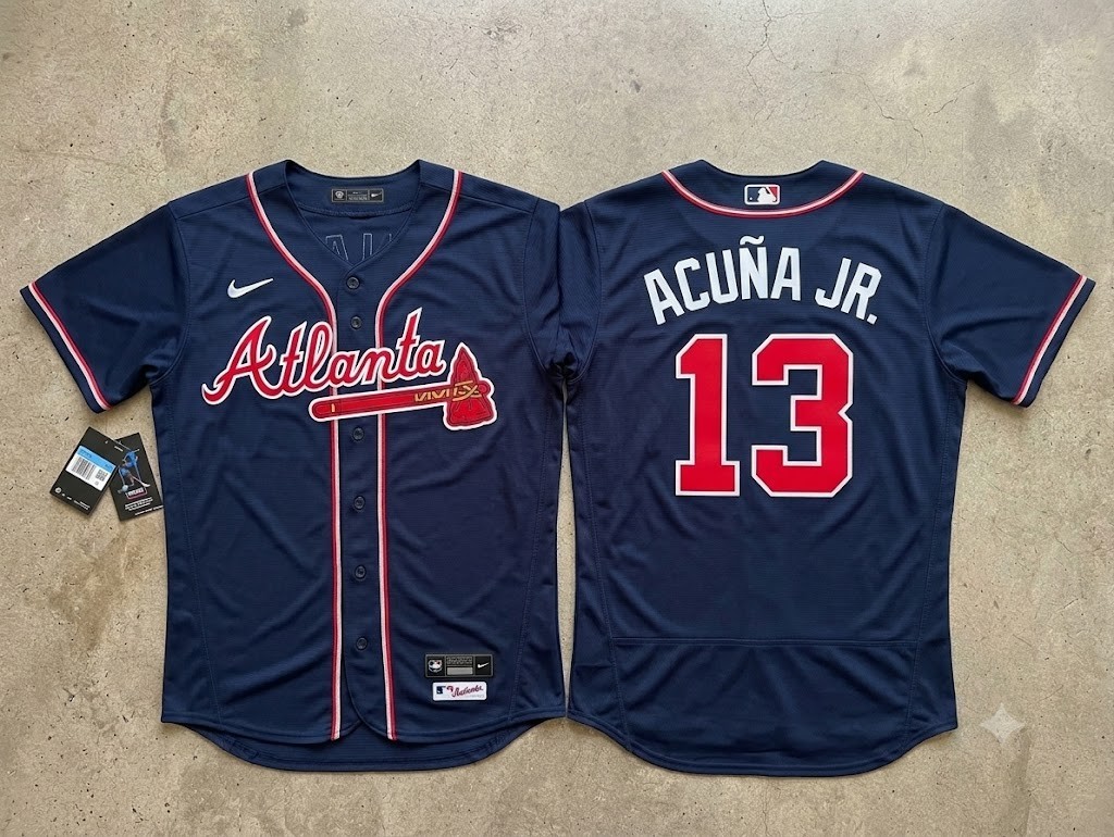 Atlanta Braves #13 Ronald Acuna Jr Navy Blue Alternate Stitched Jersey New Atlanta Braves #13 Ronald Acuna Jr Navy Blue Alternate Stitched Jersey New