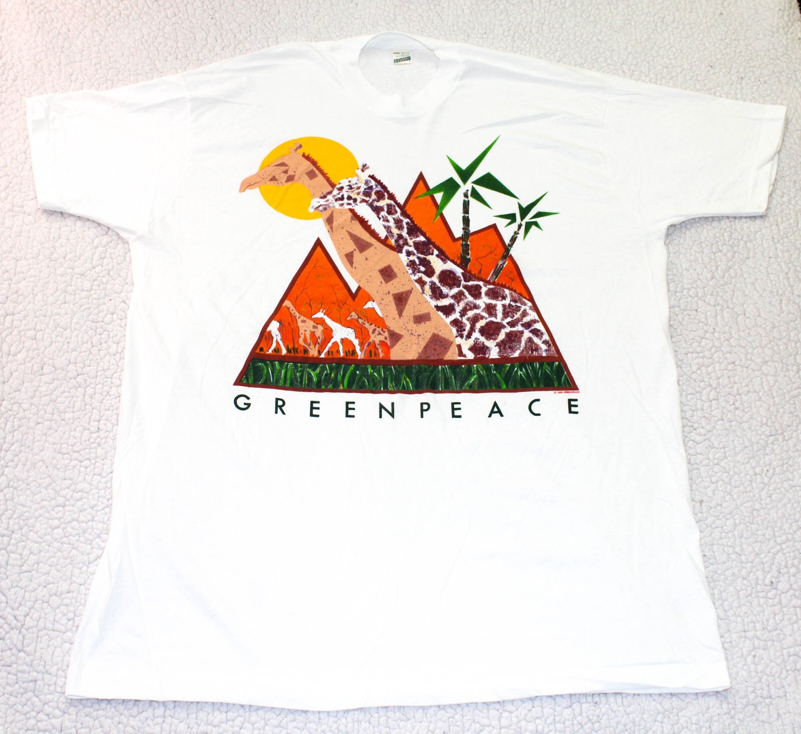 VTG Greenpeace 1988 Giraffe Animal Men\'s Single Stitch T-Shirt 3XL Screen Stars