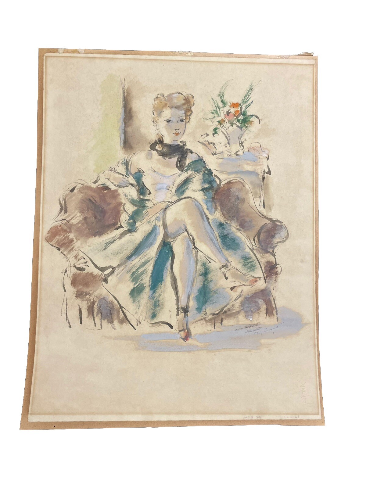 André DIGNIMONT (1891-1965)  Woman sitting in an interior   Watercolor Framed