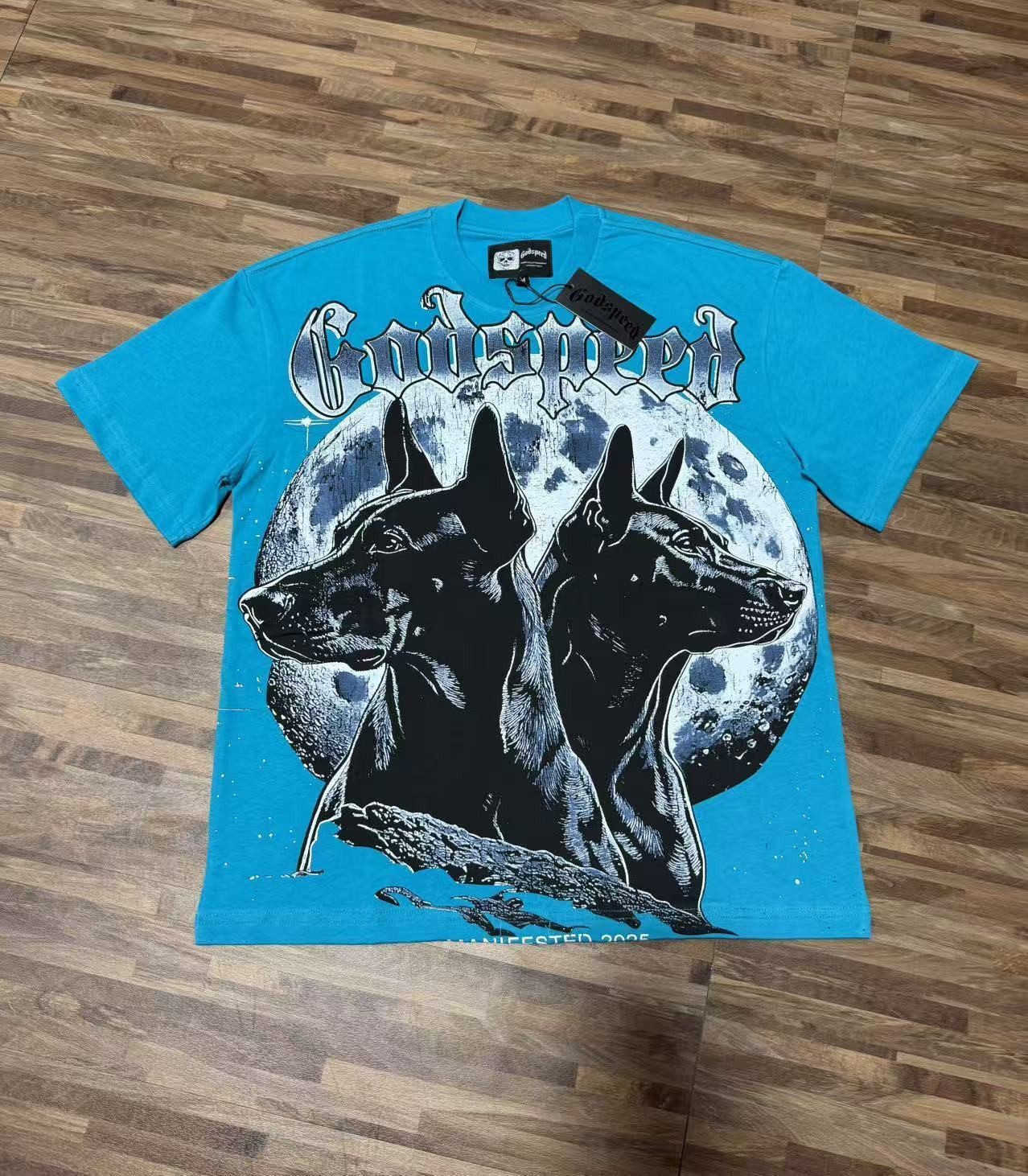 26/SS Mens NEW Godspeed Black big dog print Cotton Short sleeved T-shirt 26/SS Mens NEW Godspeed Black big dog print Cotton Short sleeved T-shirt