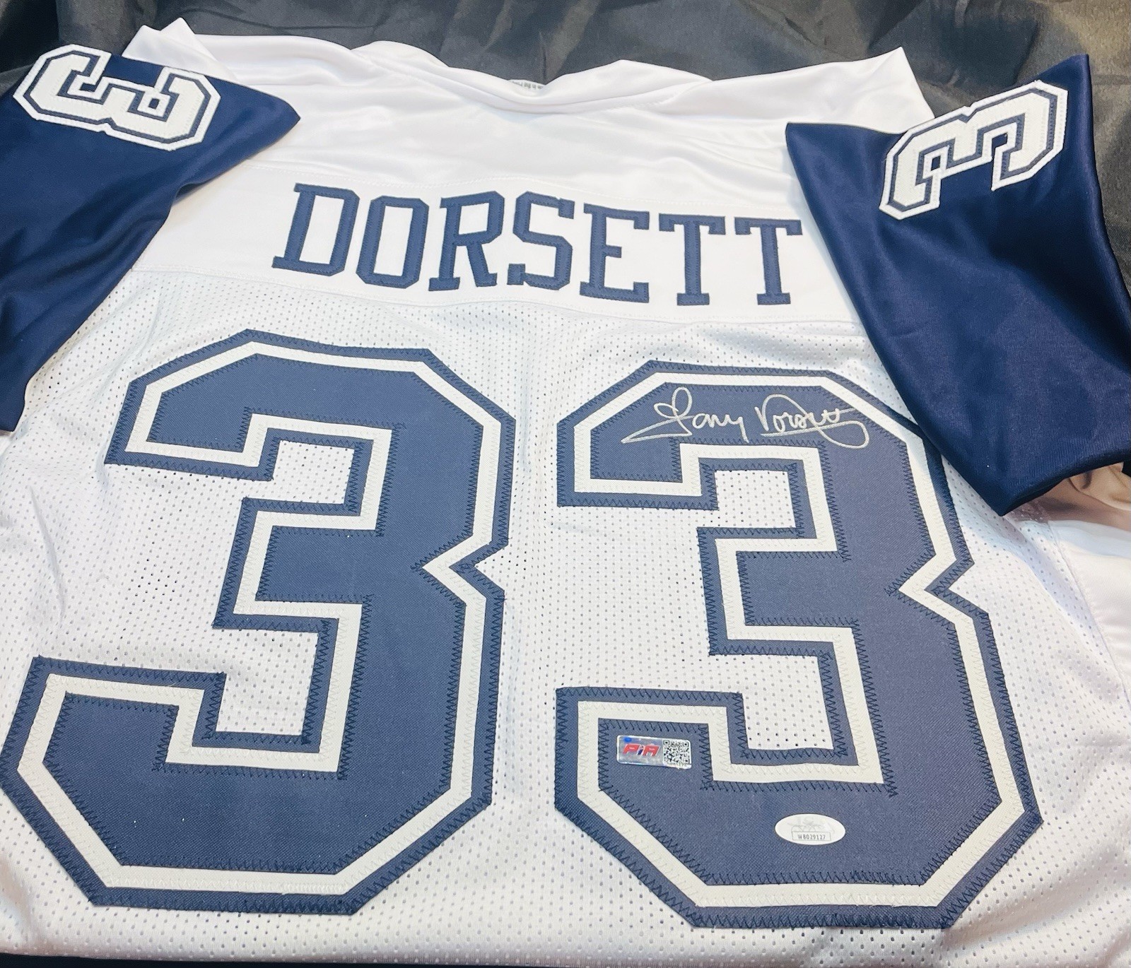 Autographed/Signed Tony Dorsett Dallas White Color Rush Football Jersey JSA COA Autographed/Signed Tony Dorsett Dallas White Color Rush Football Jersey JSA COA