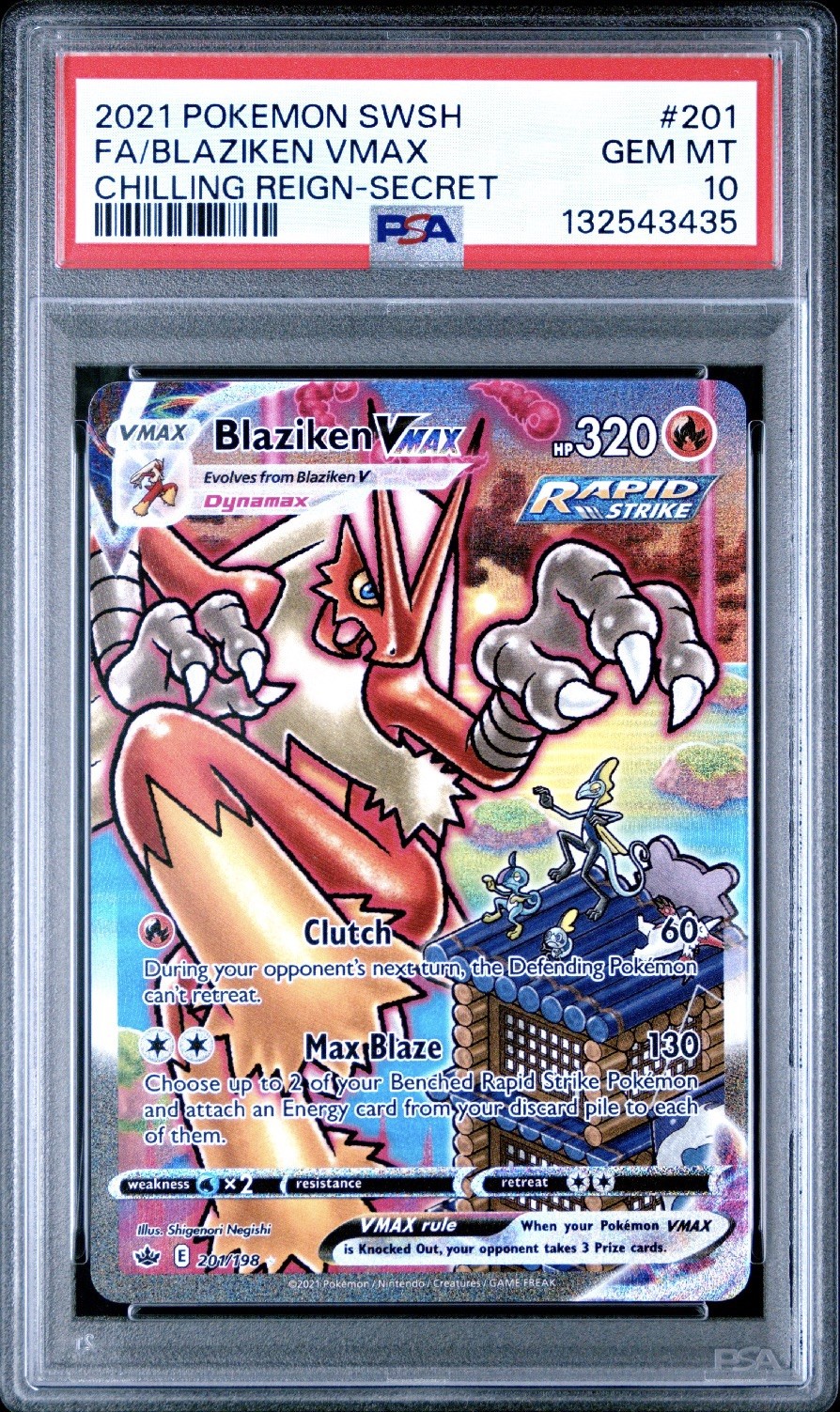 2021 POKEMON SWORD & SHIELD CHILLING REIGN SECRET FULL ART/BLAZIKEN VMAX PSA 10