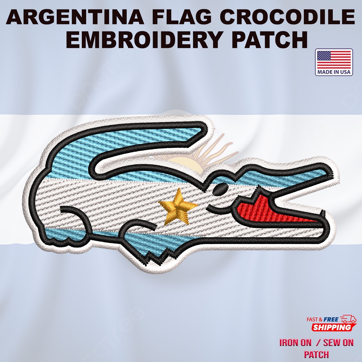 Embroidered Crocodile Flag Patch Iron On Sew On Jacket Backpack Hat Craft