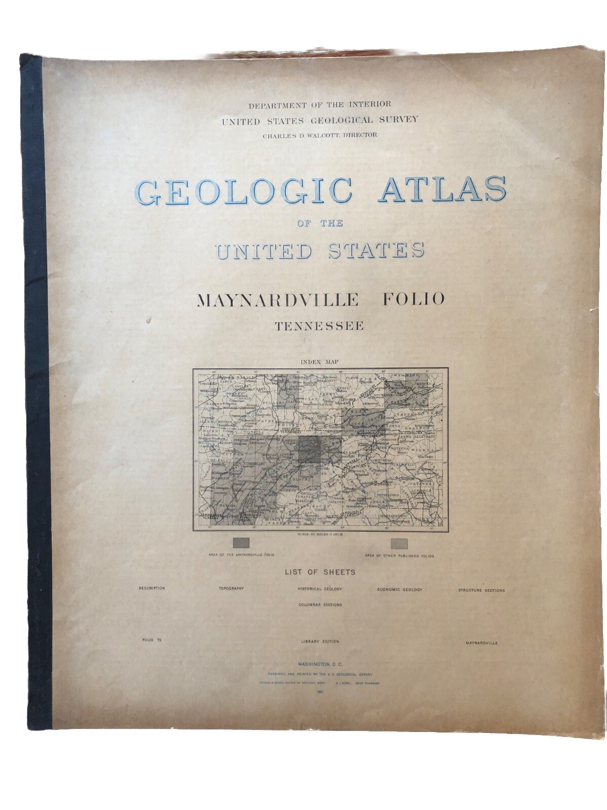 Antique 1901 US Geological Atlas Maynardville Tennessee Folio Maps