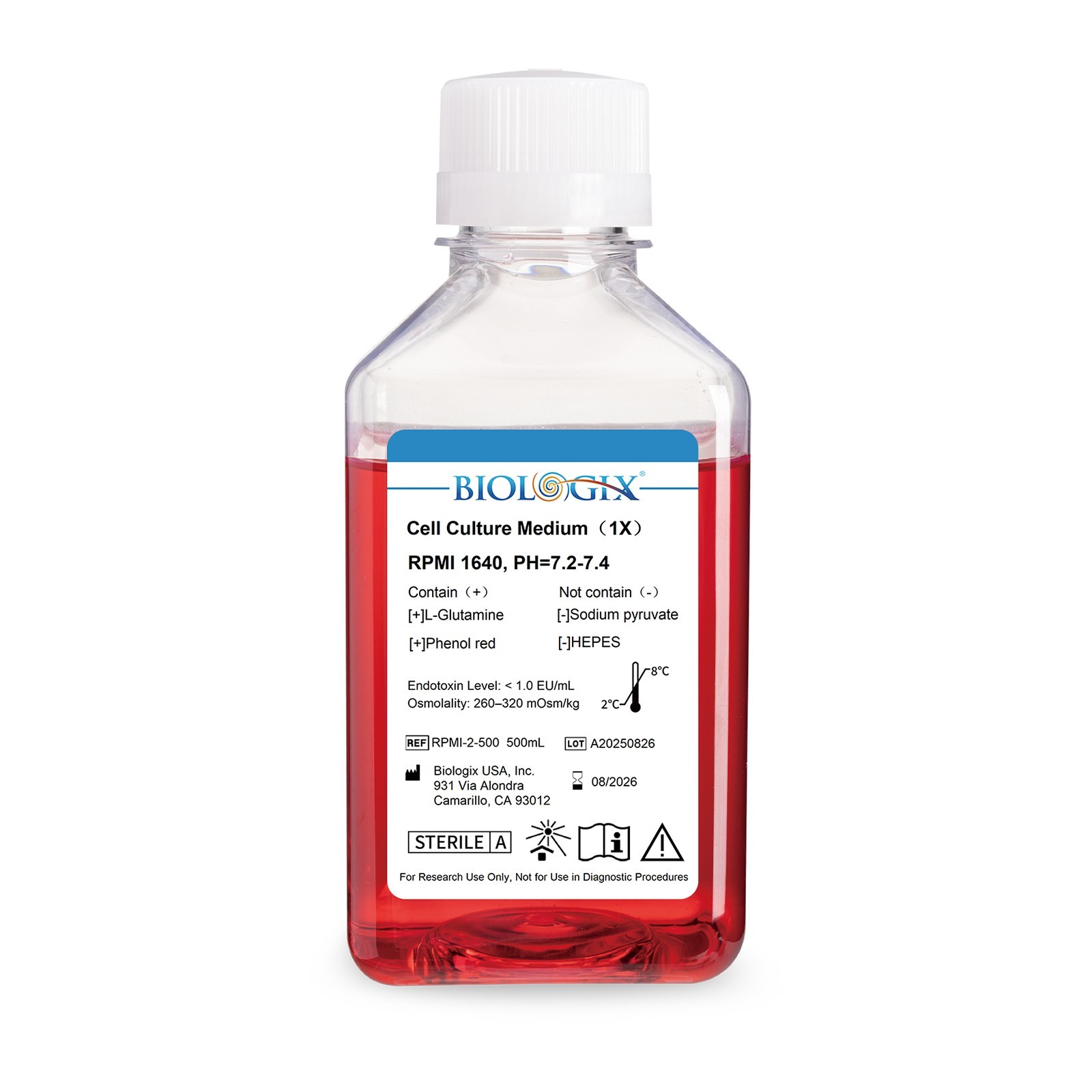 Biologix® RPMI 1640 Culture Medium, No HEPES, 500 mL/Bottle, Short-Dated Special