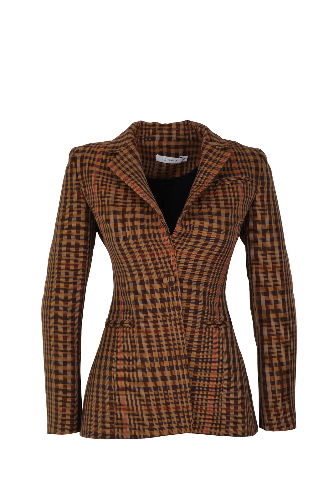 Altuzarra Women\'s Brown Check Wool Blend Blazer Jacket Size 34