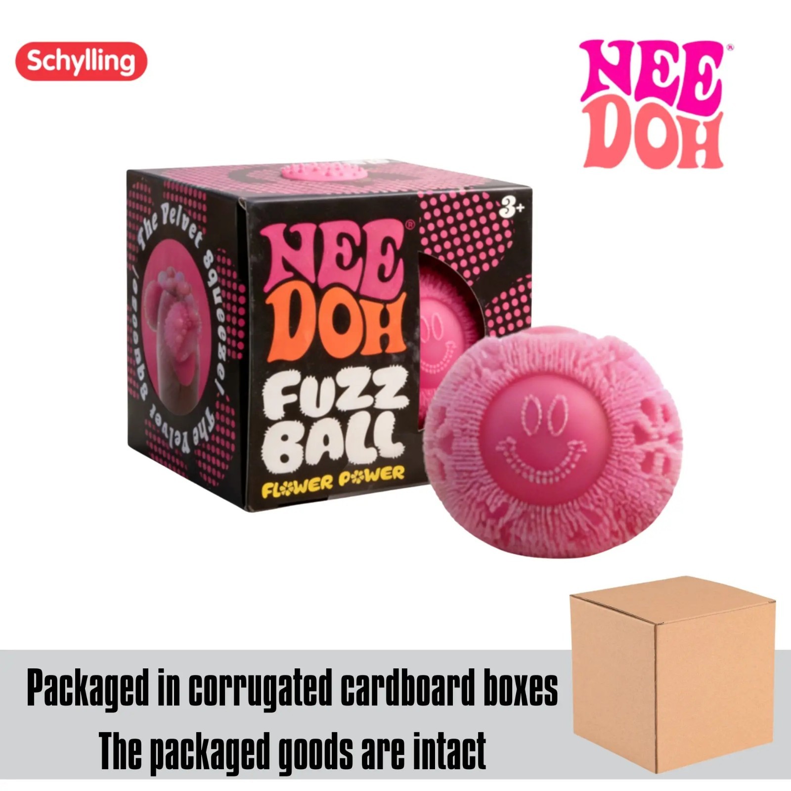 Needoh Fuzz Ball Flower Power Non-Toxic Velvet Fuzzy Squishy, All 5 Colors