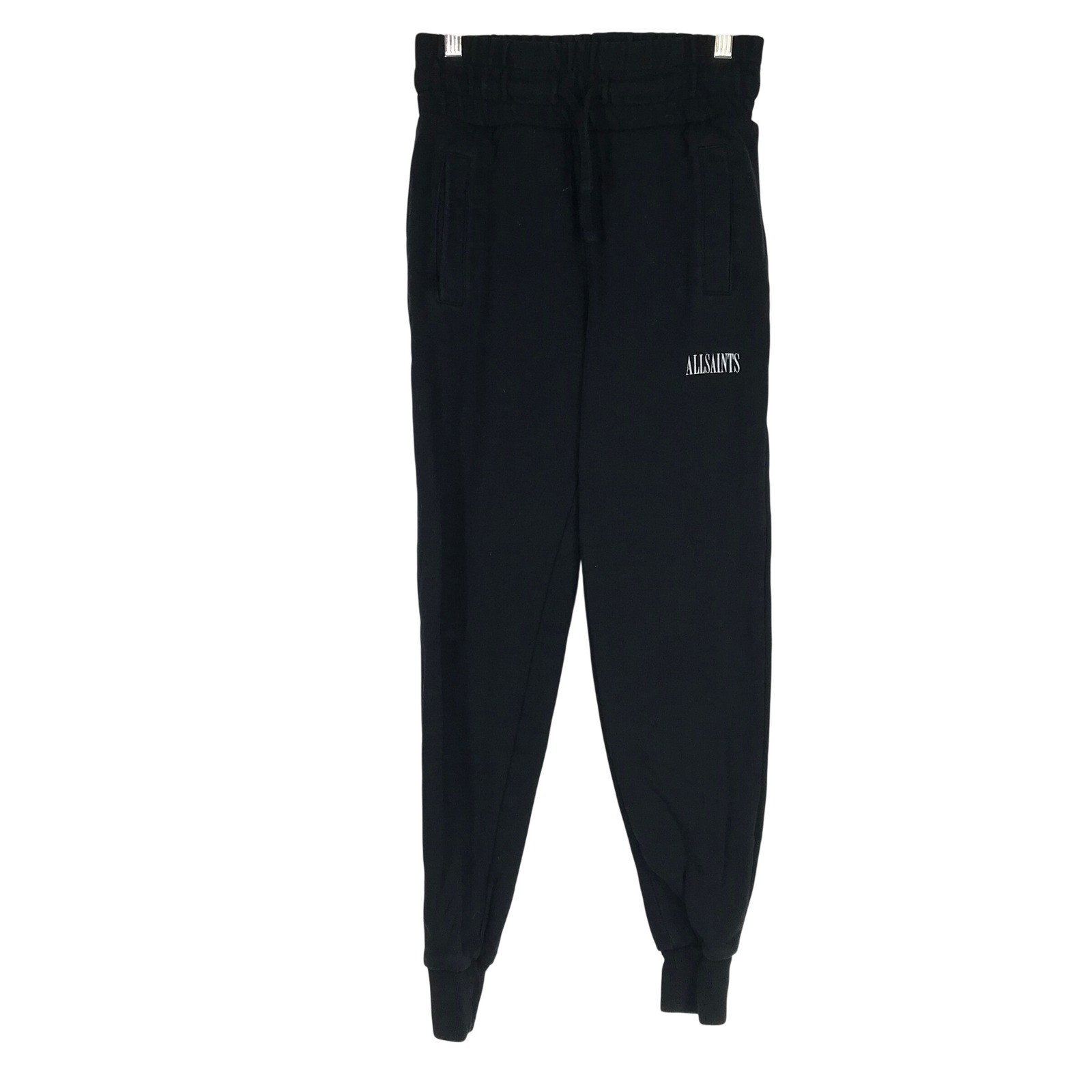 AllSaints Mens XS Black Logo Jogger Sweatpants Tapered Drawstring Loungewear