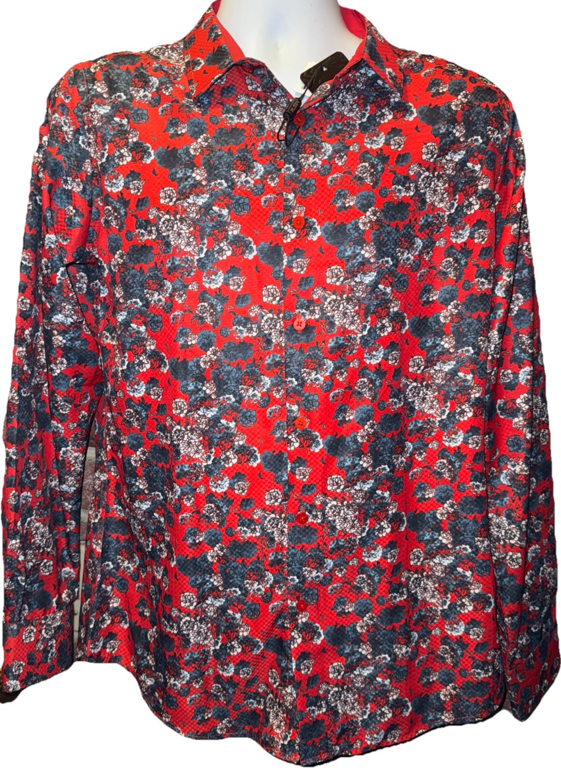 PLATINI Men’s Button Up Shirt Medium Red Floral New Age Design MSRP: $78 NWT