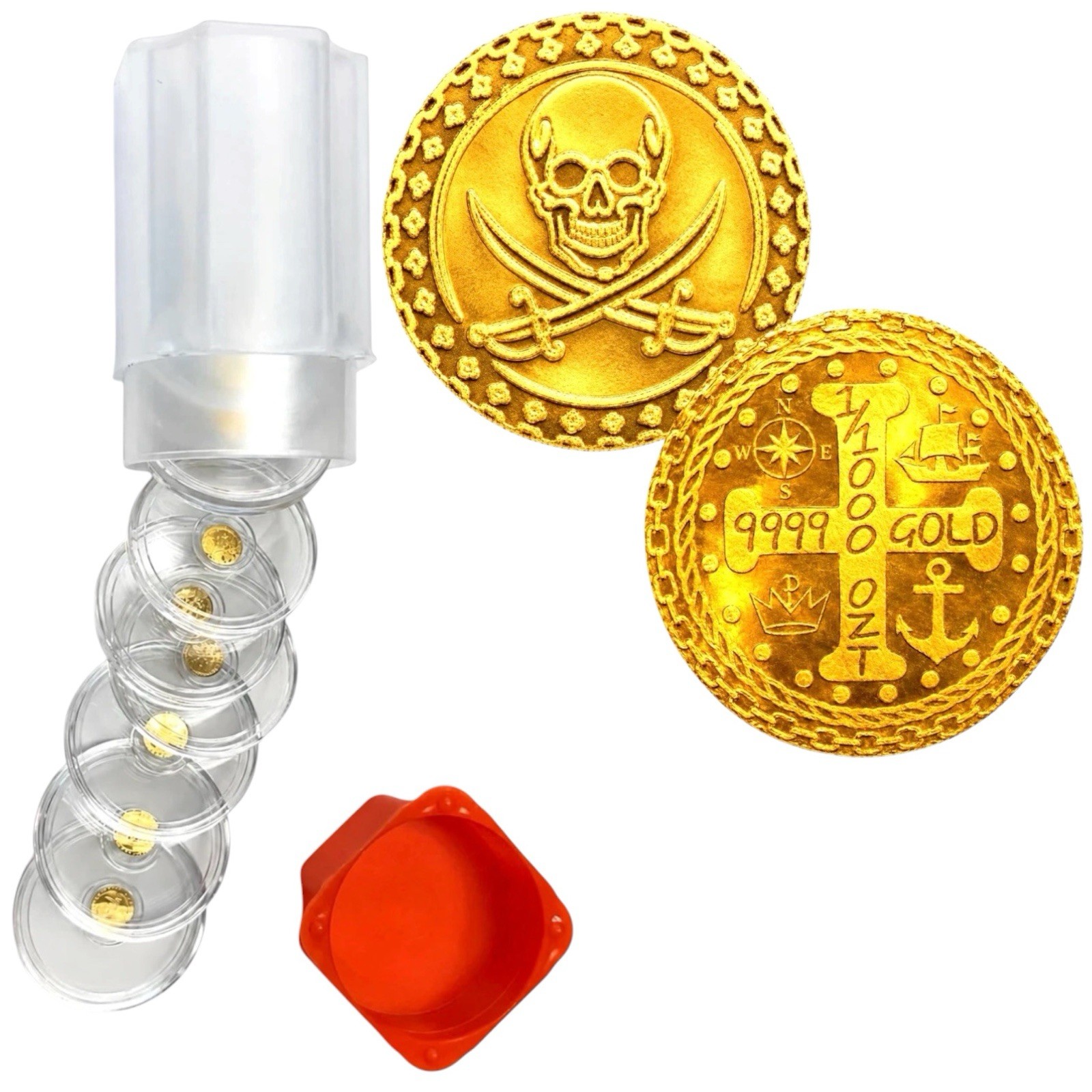 LOT 10 X 1/1000 OZ PIRATE JOLLY ROGER  .9999 FINE GOLD ROUNDS NEW PRE SALE 🔥