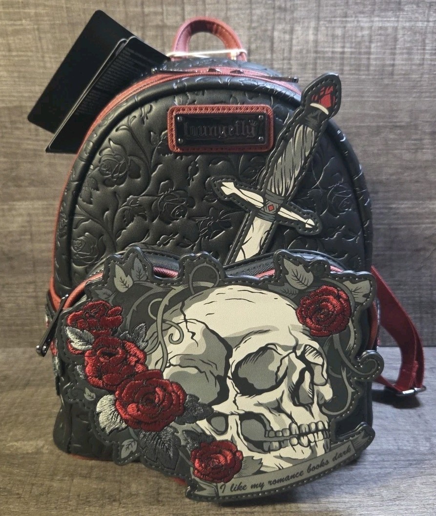 New EXCLUSIVE LOUNGEFLY Backpack Spicy Dark Romance Book Skull Dagger Black Rose