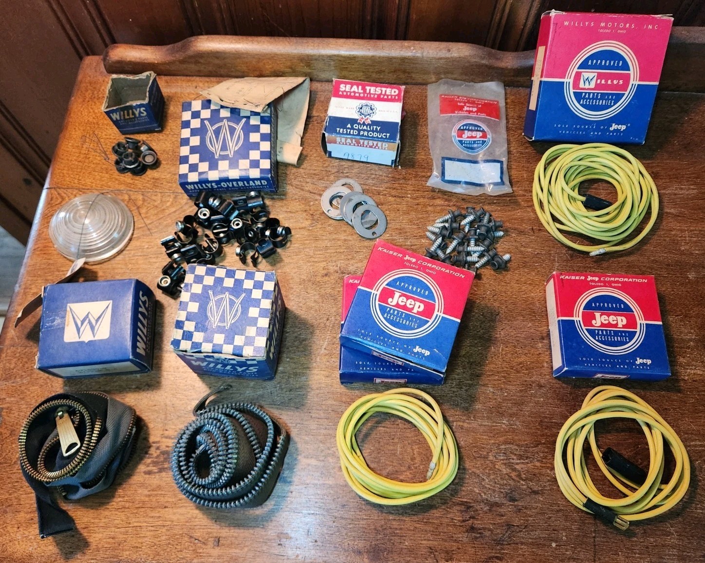 NOS JEEP Willys Parts Lot 1950's 1960's  Wiring Zippers Clips Jeepster Vintage
