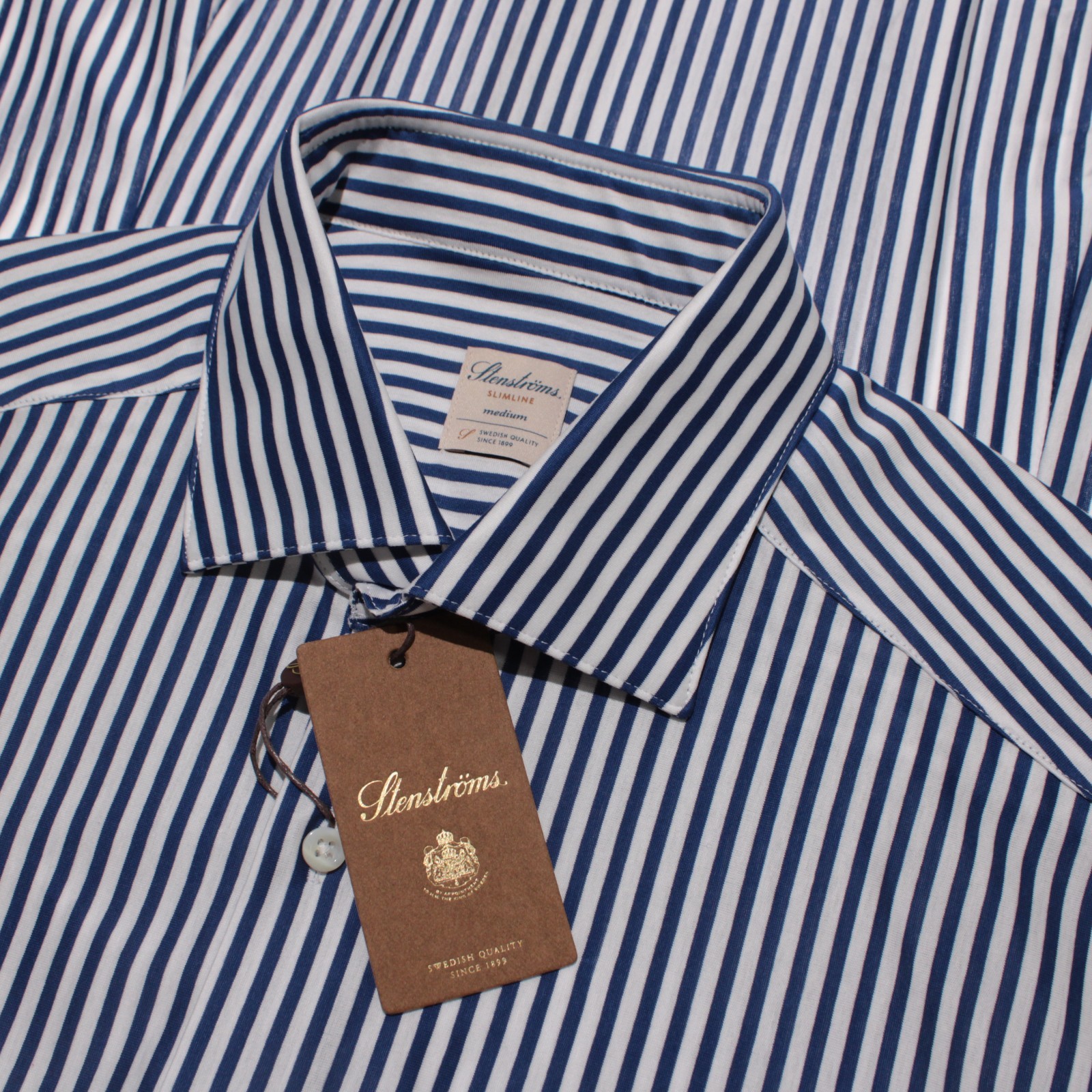Stenstroms NWT Casual Button Down Shirt Size M Blue & White Stripes 100% Cotton