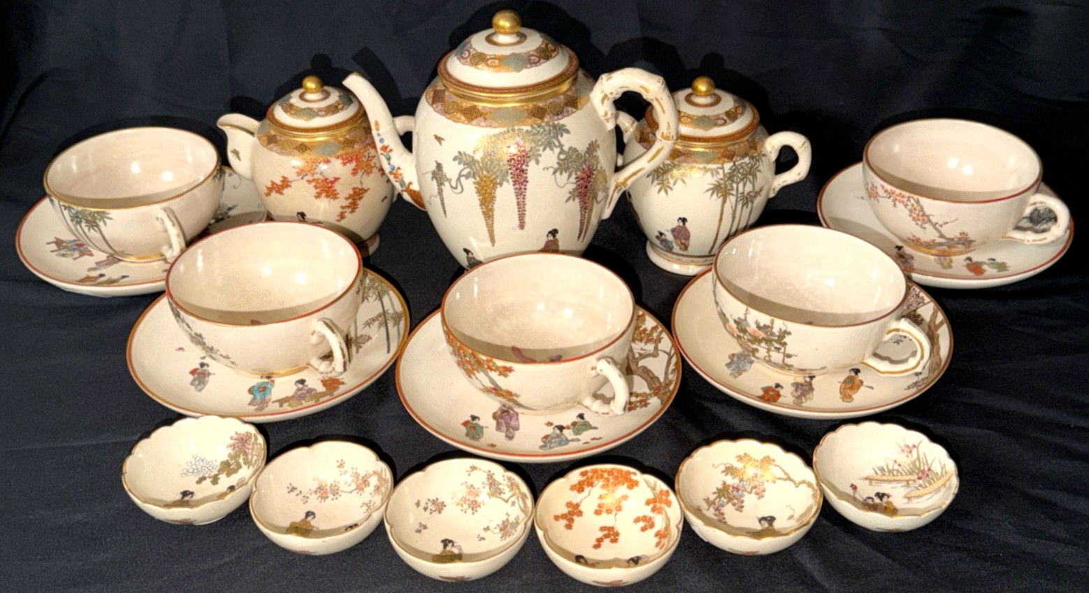 Antique Meiji Satsuma Tea Set Hattori Japan Antique Meiji Satsuma Tea Set Hattori Japan