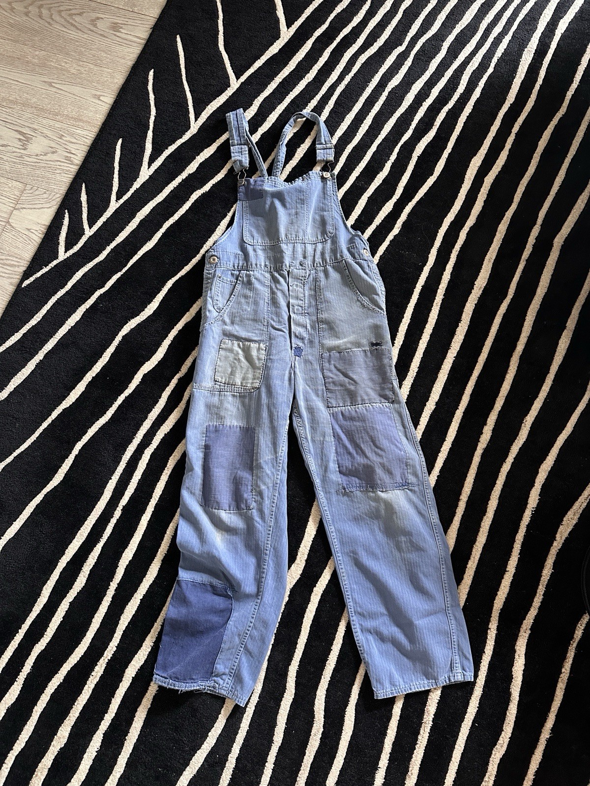 Rare VTG 1950s USA workwear HBT overalls with repairs