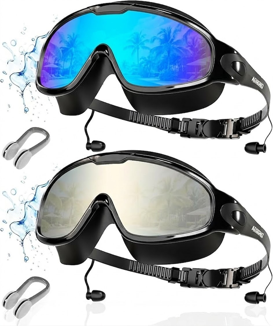 3/2 Pack Adult Swim Goggles, Wide View Anti-Fog UV Protection Swimming Goggles