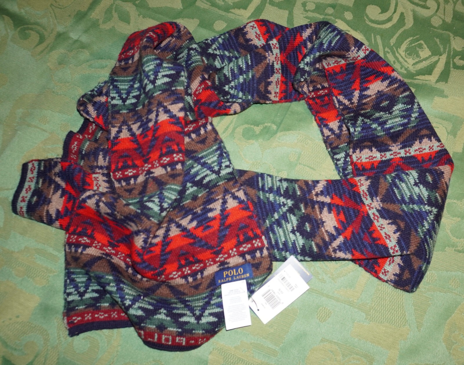 RARE Men\'s Polo Ralph Lauren Multi Color Southwestern Aztec Print Knit Scarf NWT