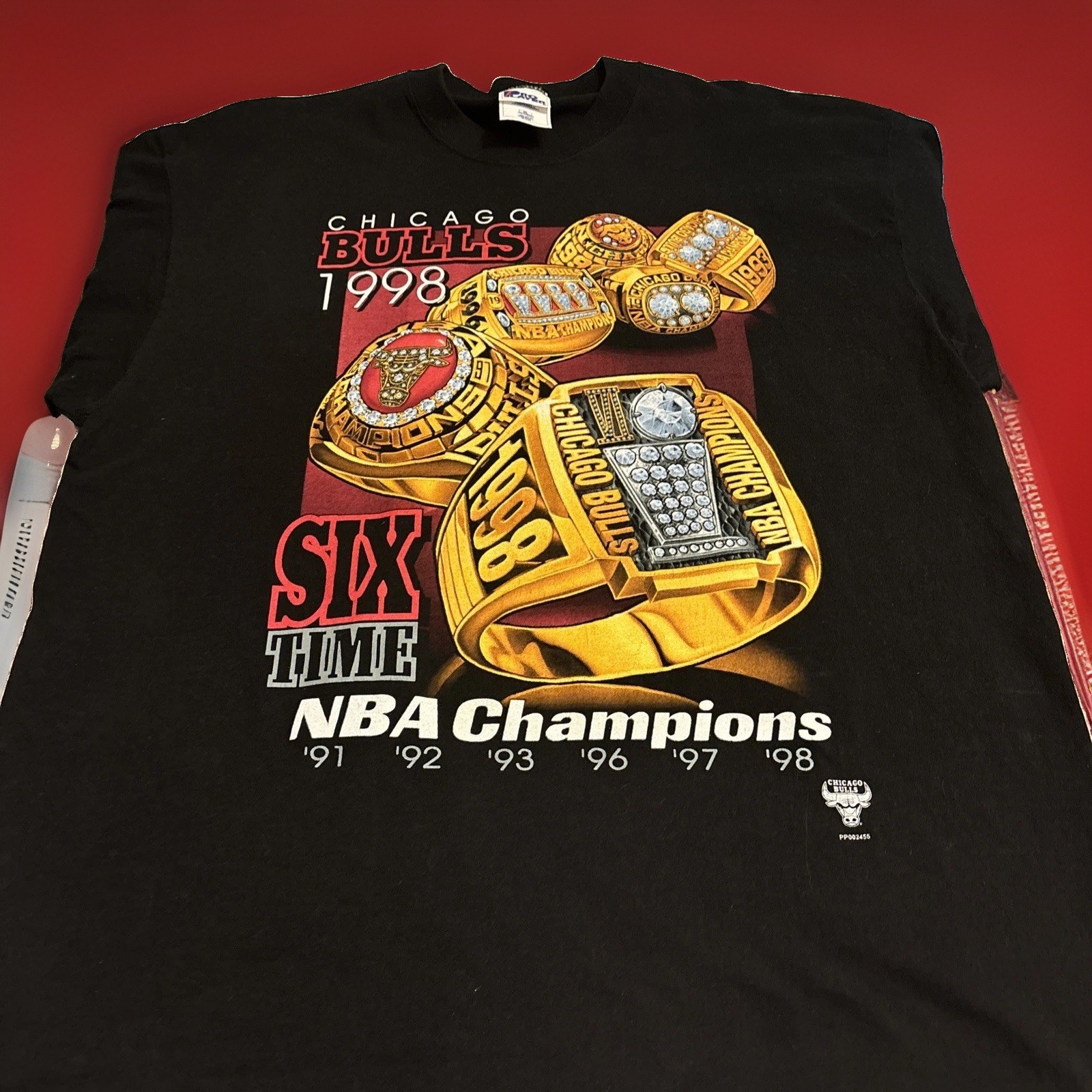 Vintage 1998 Pro Player Chicago Bulls 6 Rings Rap T Shirt Size XLarge NBA Champs Vintage 1998 Pro Player Chicago Bulls 6 Rings Rap T Shirt Size XLarge NBA Champs