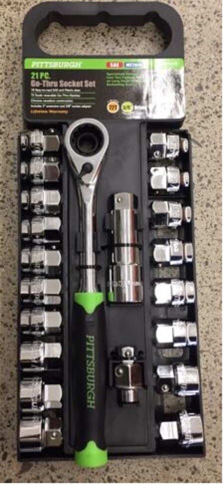 BRAND NEW 21 Pc 3/8 SAE & Metric 72T Pass Go-Thru Socket Set Sockets Ratchet