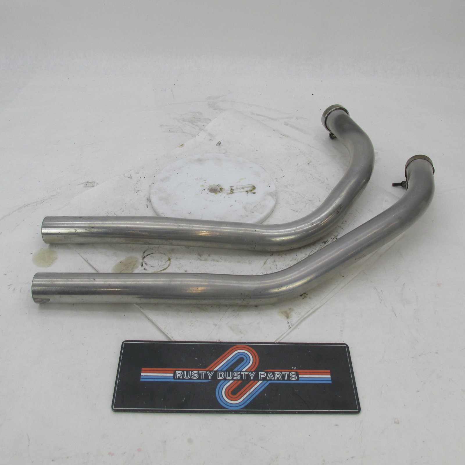 Pair of Vtg Chrome Staggered Dual Exhaust Header Pipes Harley Ironhead Sportster