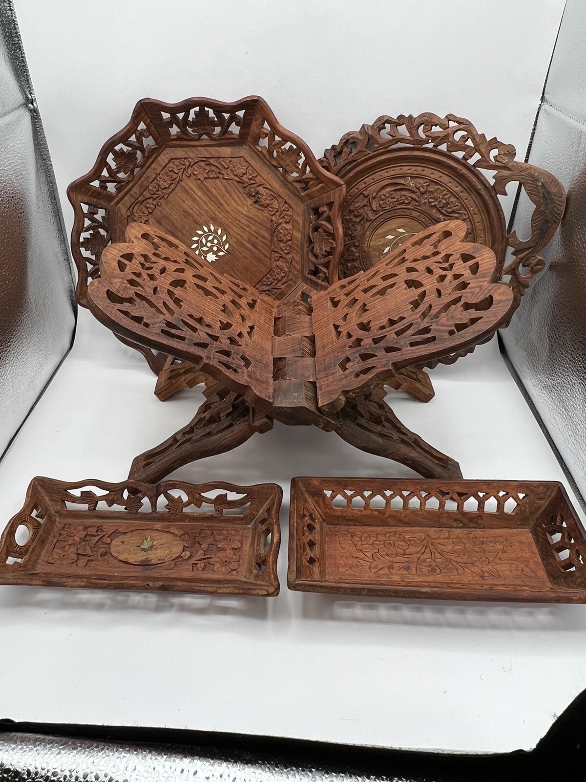 Vtg Hand Carved Solid Wood Misc Pieces Lot Of 5