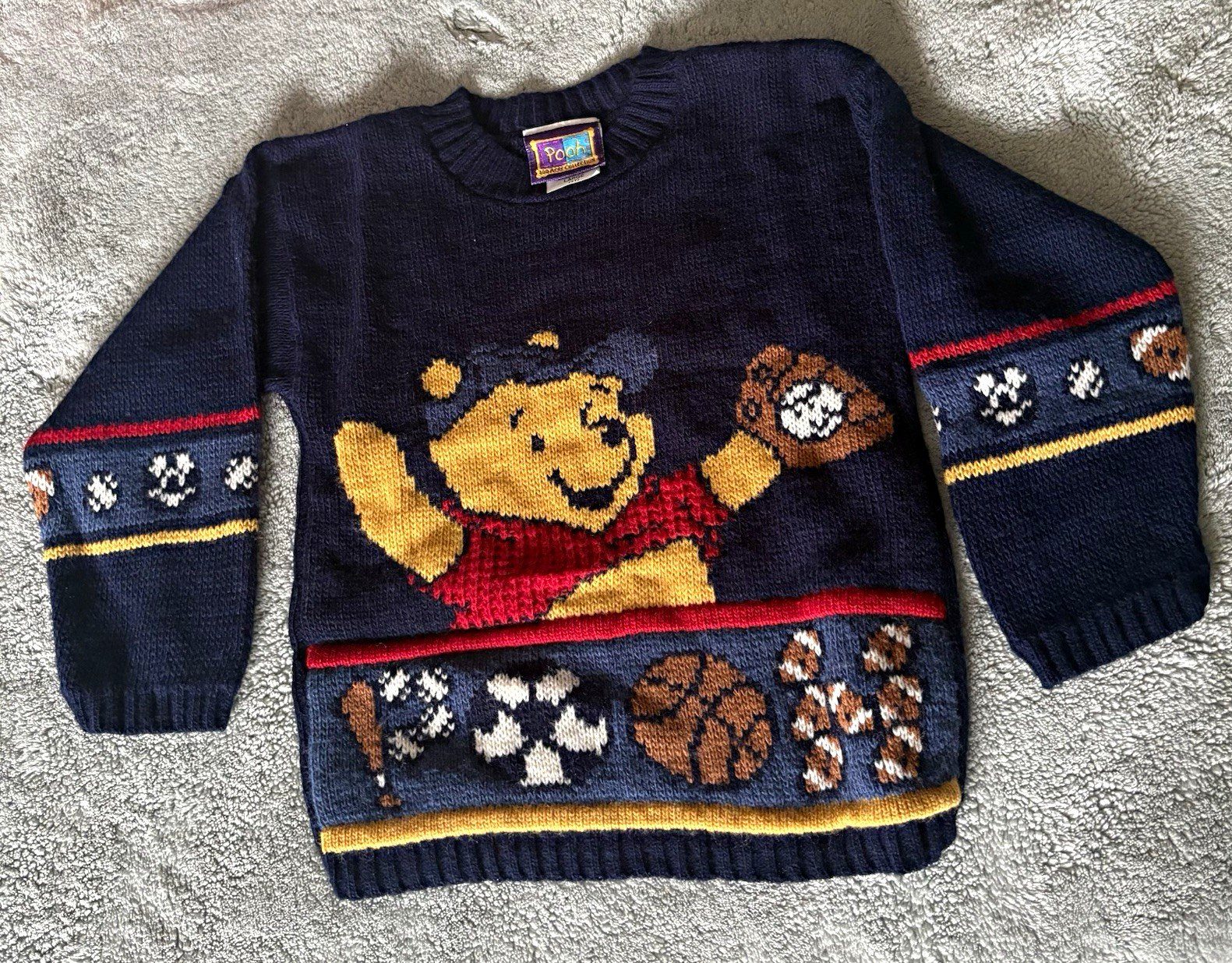 Vintage Winnie the Pooh Sports Knit Pullover Sweater 4T
