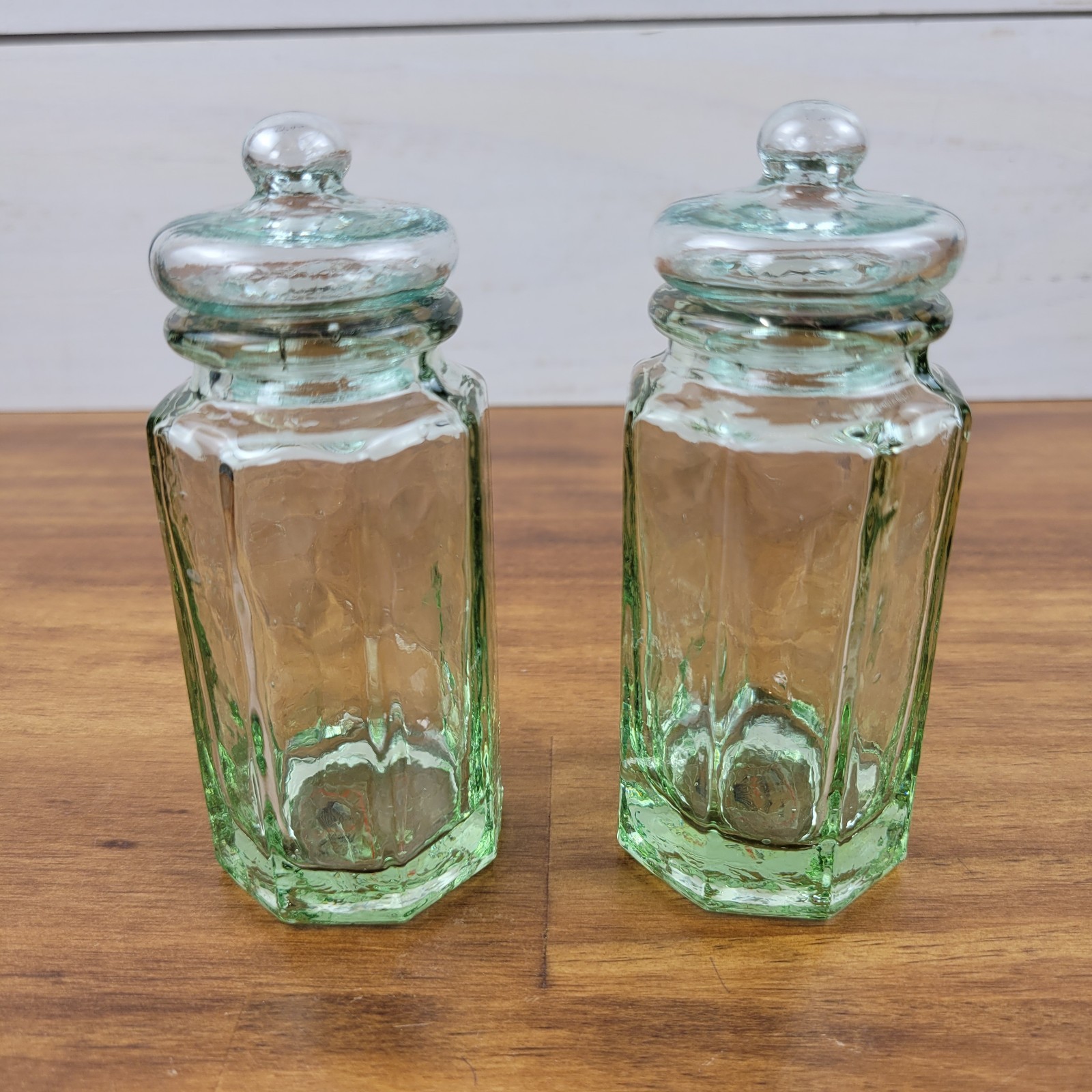 Vintage Albi Glass Apothecary Jars Set of 2 | Made in Spain Green Glass 