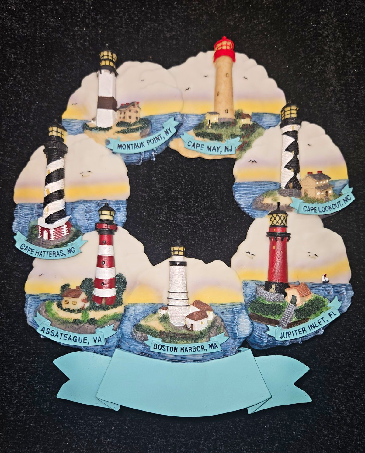 Vintage 2000 MSR Imports Polyresin Lighthouse Wreath Wall Plaque 9\ Vintage 2000 MSR Imports Polyresin Lighthouse Wreath Wall Plaque 9\