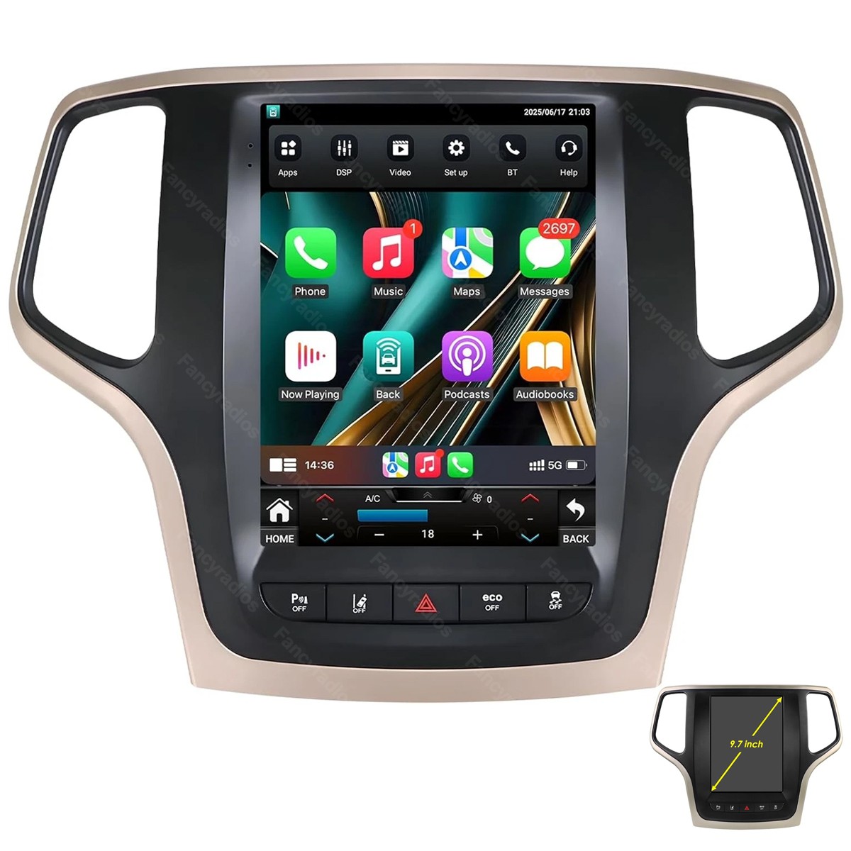 9.7'' For Jeep Grand Cherokee 2014-2022 Car Radio Android15 Apple Carplay Stereo