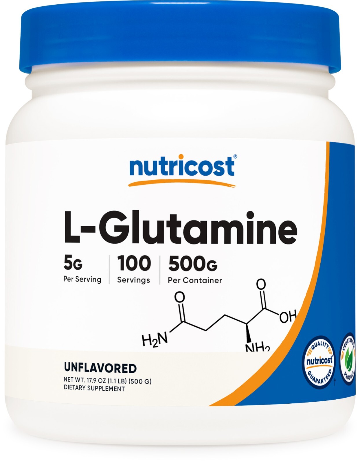 Nutricost Pure L-Glutamine Powder 500G - 100 Servings, Non-GMO & Gluten Free