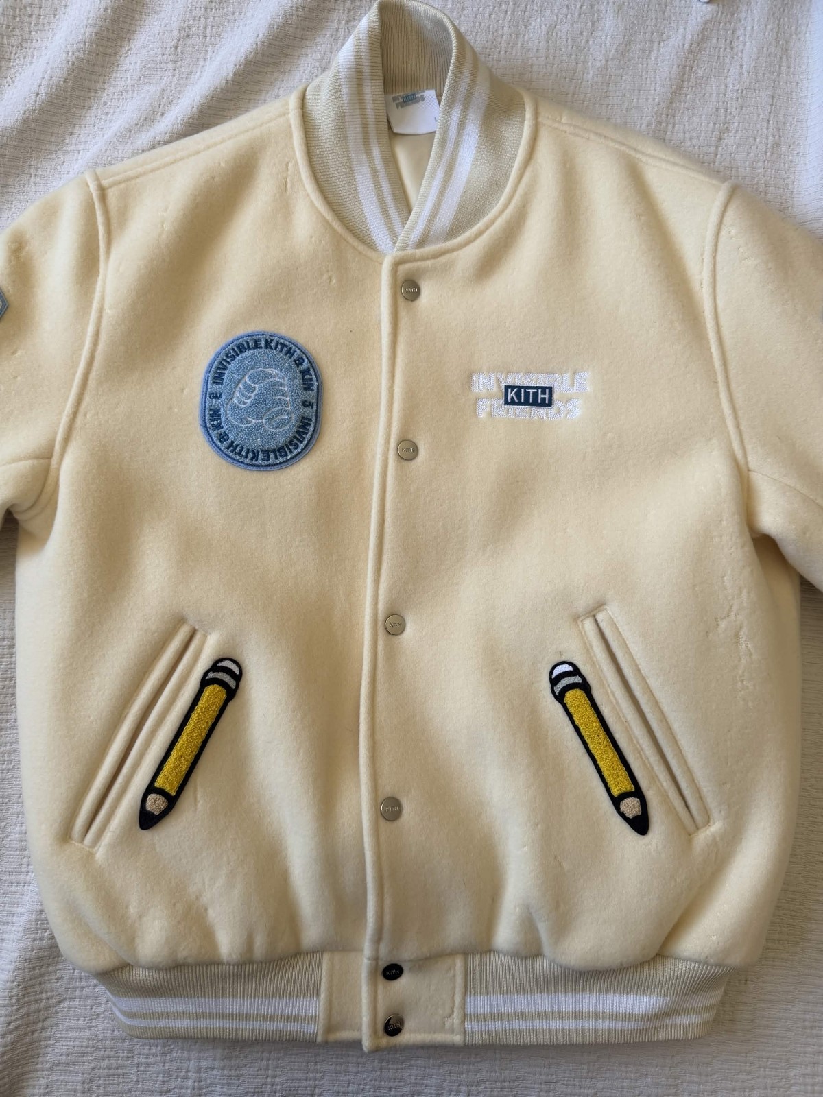 Kith x Invisible Friends Varsity Jacket Cream | Size Large | Authentic | New Kith x Invisible Friends Varsity Jacket Cream | Size Large | Authentic | New