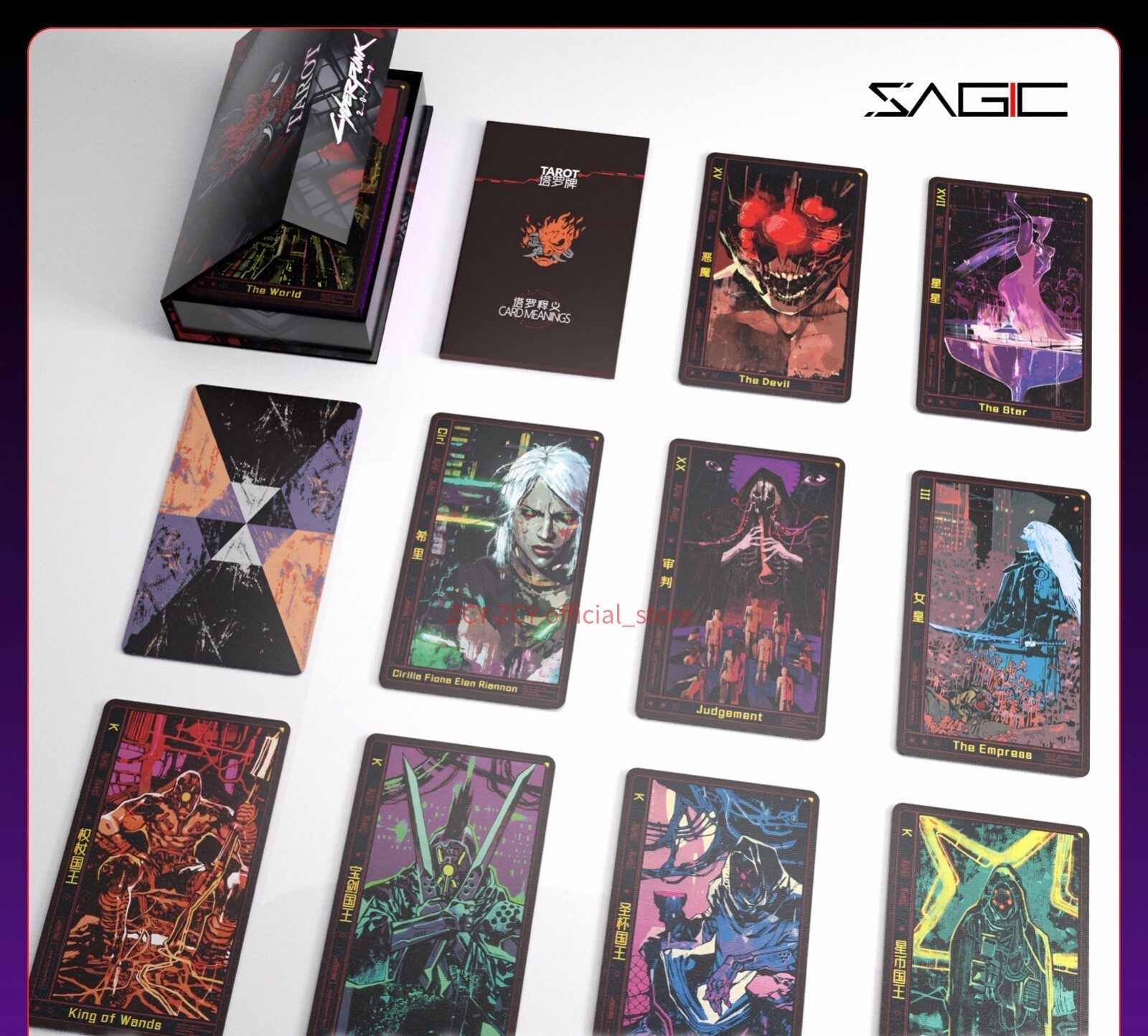 Cyberpunk 2077 (new) - 29 cards tarot deck Purple foiled edges w.