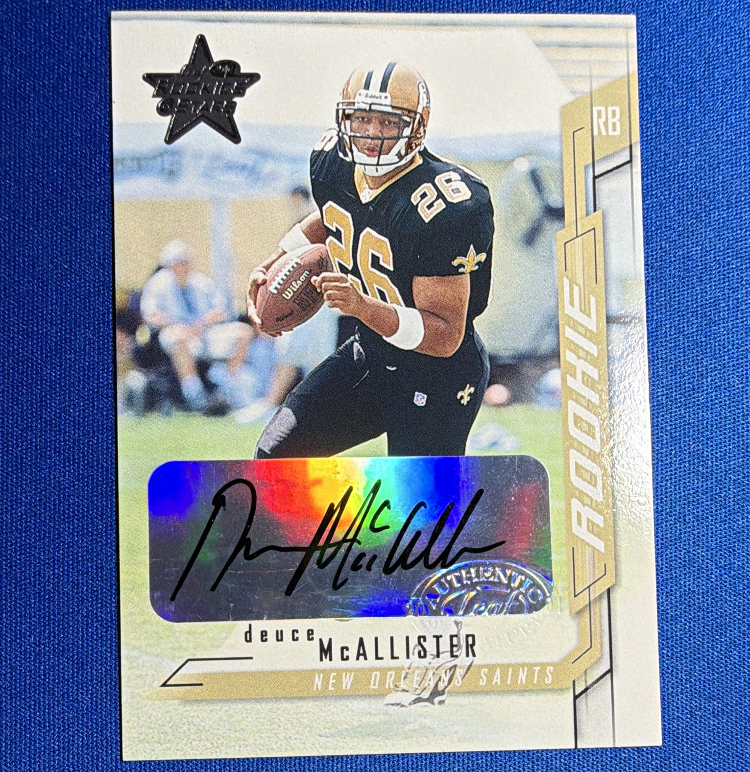 Donruss 2001 Leaf Rookies & Stars Deuce McAllister Rookie Auto #221 Saints