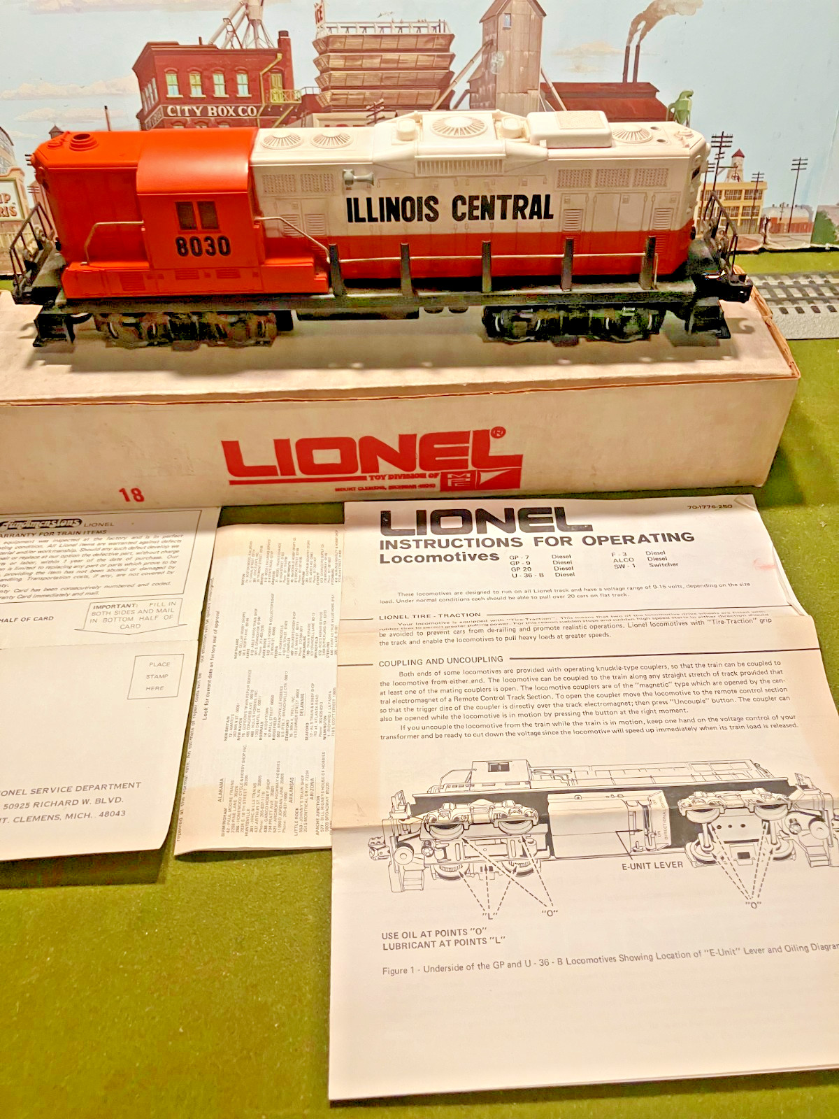 1970 LIONEL ILLINOIS CENTRAL GP-9 with box , instructions #8030